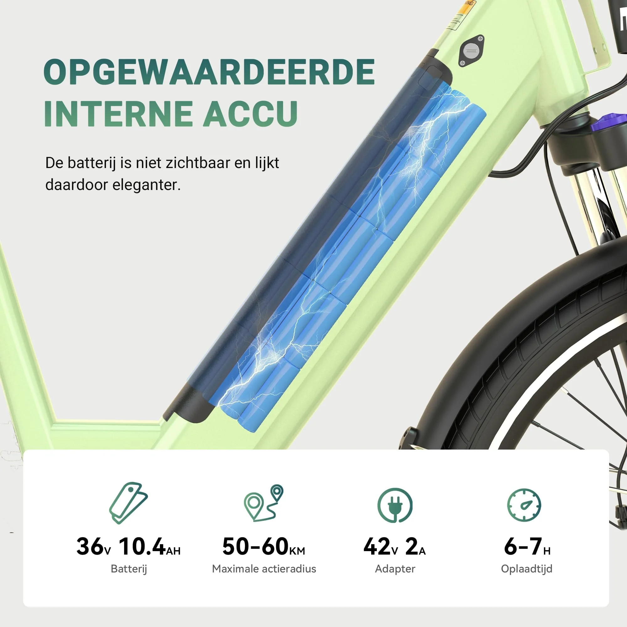 ESKUTE C100 E-Bike, 26 Zoll Elektrofahrrad, E-Cityrad 250W HeckMotor, 375Wh Wechselakku,bis zu 60km, LCD-Display, Tiefeinsteiger E-CityBike Für Damen und Herren Erwachsene Grün - Image 6