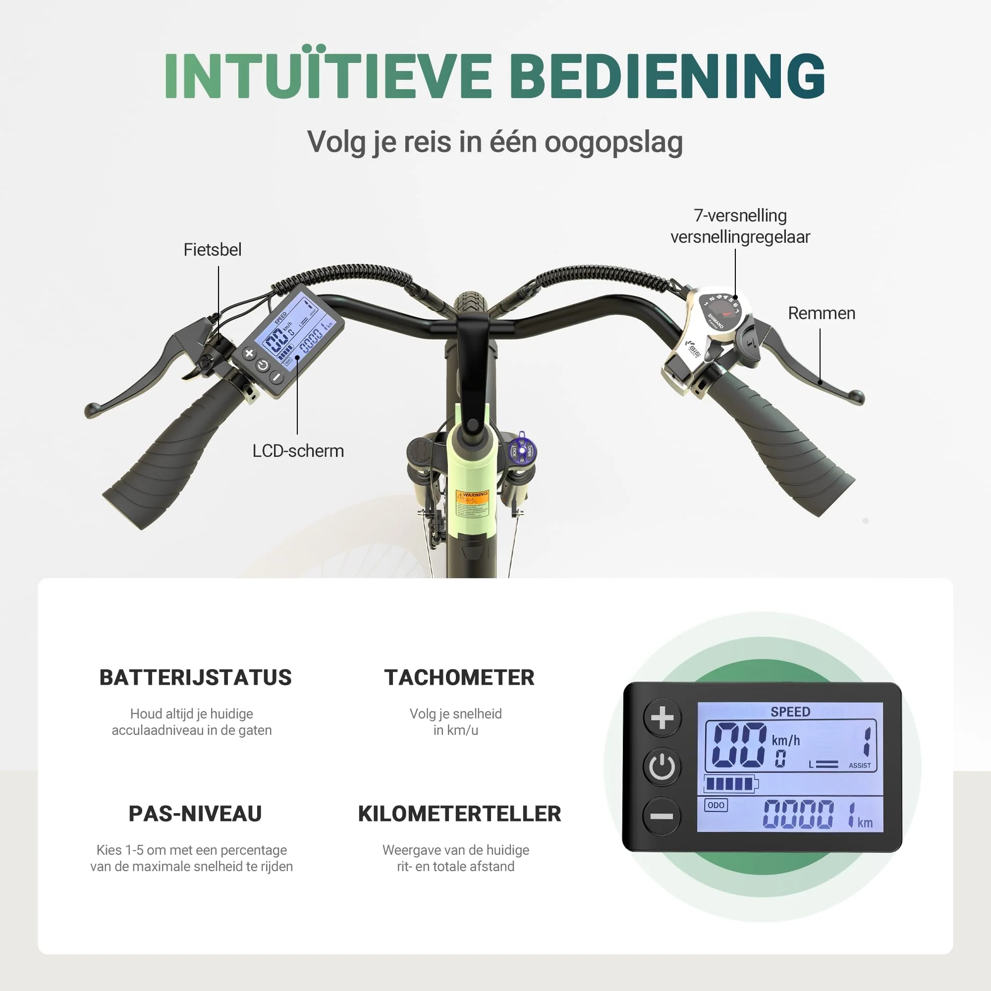 ESKUTE C100 E-Bike, 26 Zoll Elektrofahrrad, E-Cityrad 250W HeckMotor, 375Wh Wechselakku,bis zu 60km, LCD-Display, Tiefeinsteiger E-CityBike Für Damen und Herren Erwachsene Grün - Image 7