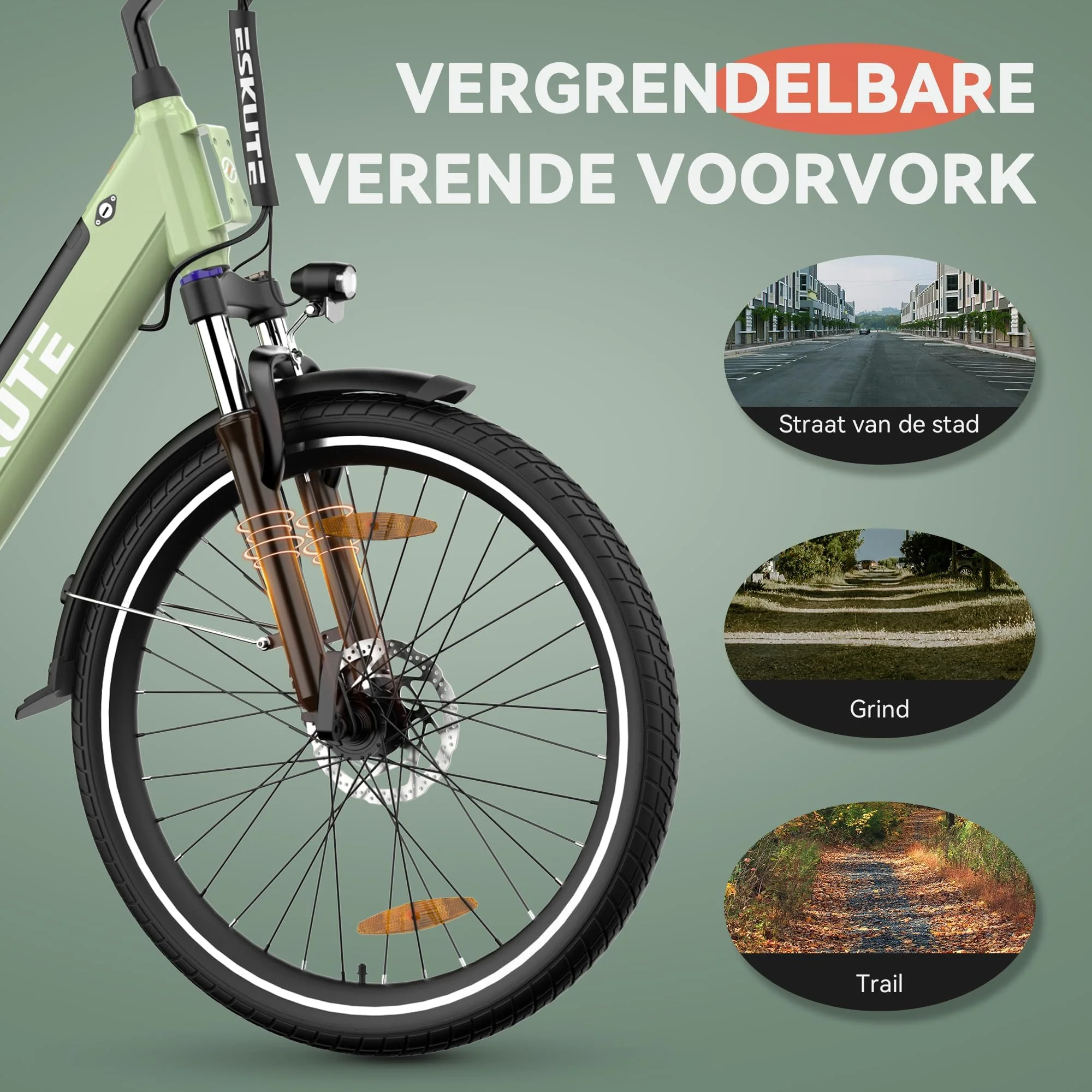 ESKUTE C100 E-Bike, 26 Zoll Elektrofahrrad, E-Cityrad 250W HeckMotor, 375Wh Wechselakku,bis zu 60km, LCD-Display, Tiefeinsteiger E-CityBike Für Damen und Herren Erwachsene Grün - Image 8