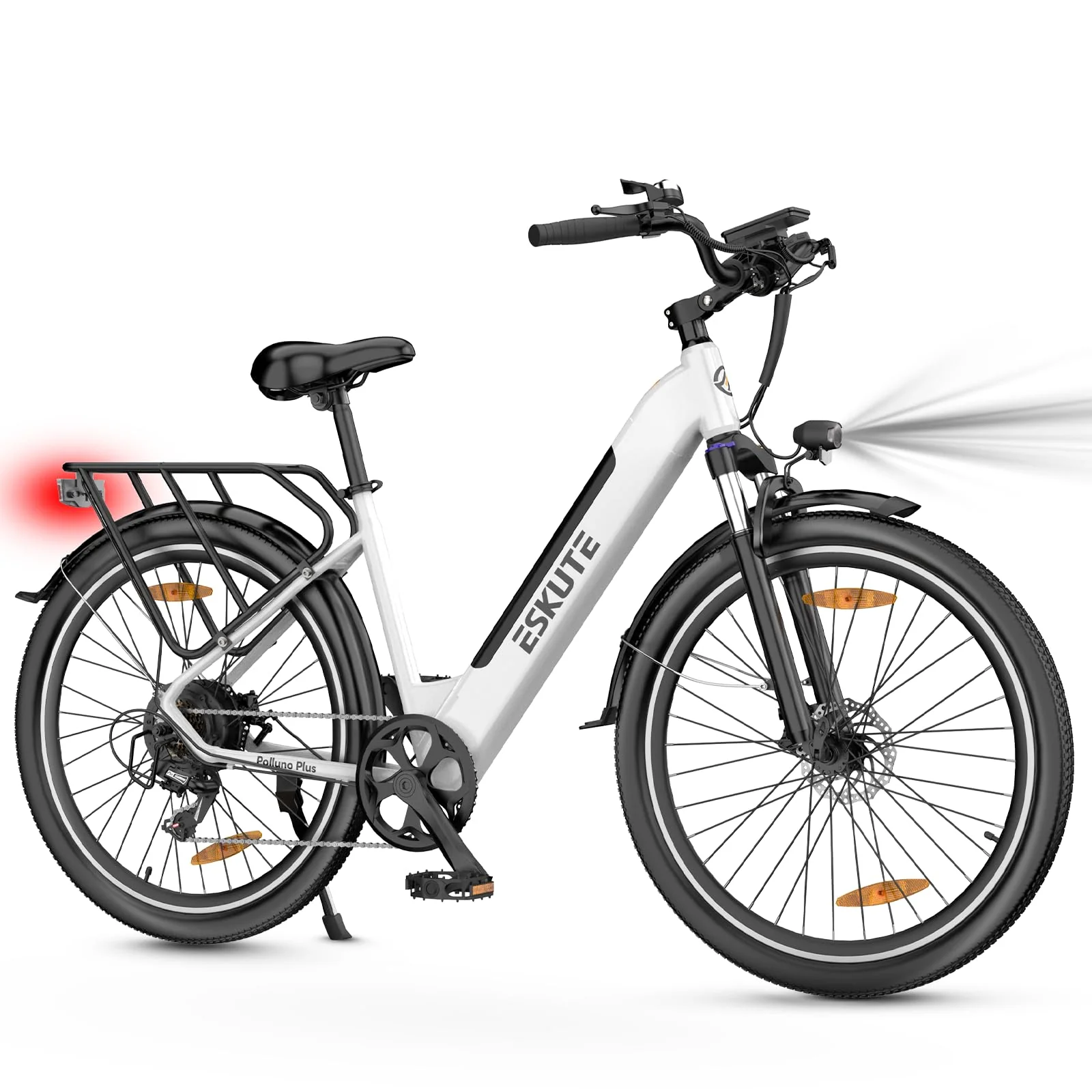ESKUTE City E-Bike Polluno Plus, Elektrofahrrad 28 Zoll Trekkingrad E-Cityrad mit 36V, 20Ah Lithium-Akku bis zu 120KM Lange Range, Drehmomentsensor, 250W Motor, EU-konformes E Bike, Weiß - Image 3