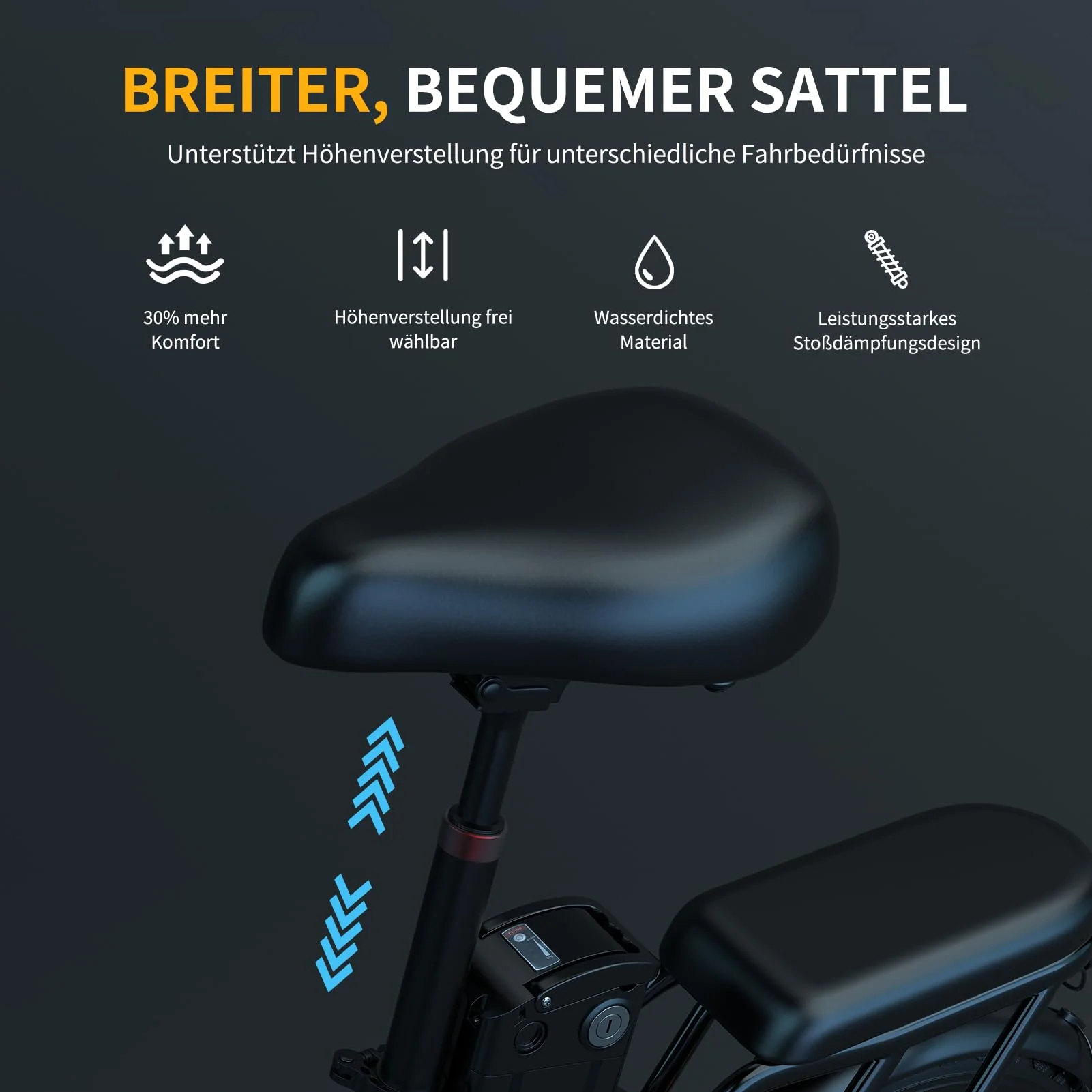 ESKUTE D100 E-Bike Klapprad 16 x 2,5 Zoll, Elektrofahrrad für Herren & Damen, Fatbike mit Abnehmbarem 36V 13Ah Akku, Lange Reichweite bis 100 km, Faltbares Pedelec für Erwachsene, Schwarz - Image 3