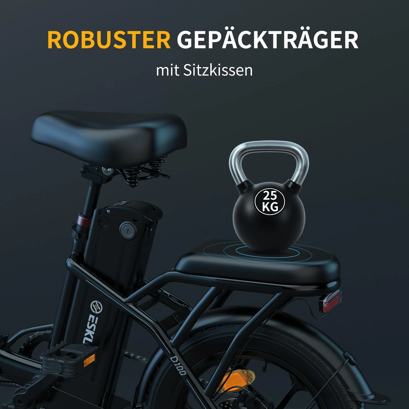 ESKUTE D100 E-Bike Klapprad 16 x 2,5 Zoll, Elektrofahrrad für Herren & Damen, Fatbike mit Abnehmbarem 36V 13Ah Akku, Lange Reichweite bis 100 km, Faltbares Pedelec für Erwachsene, Schwarz - Image 4