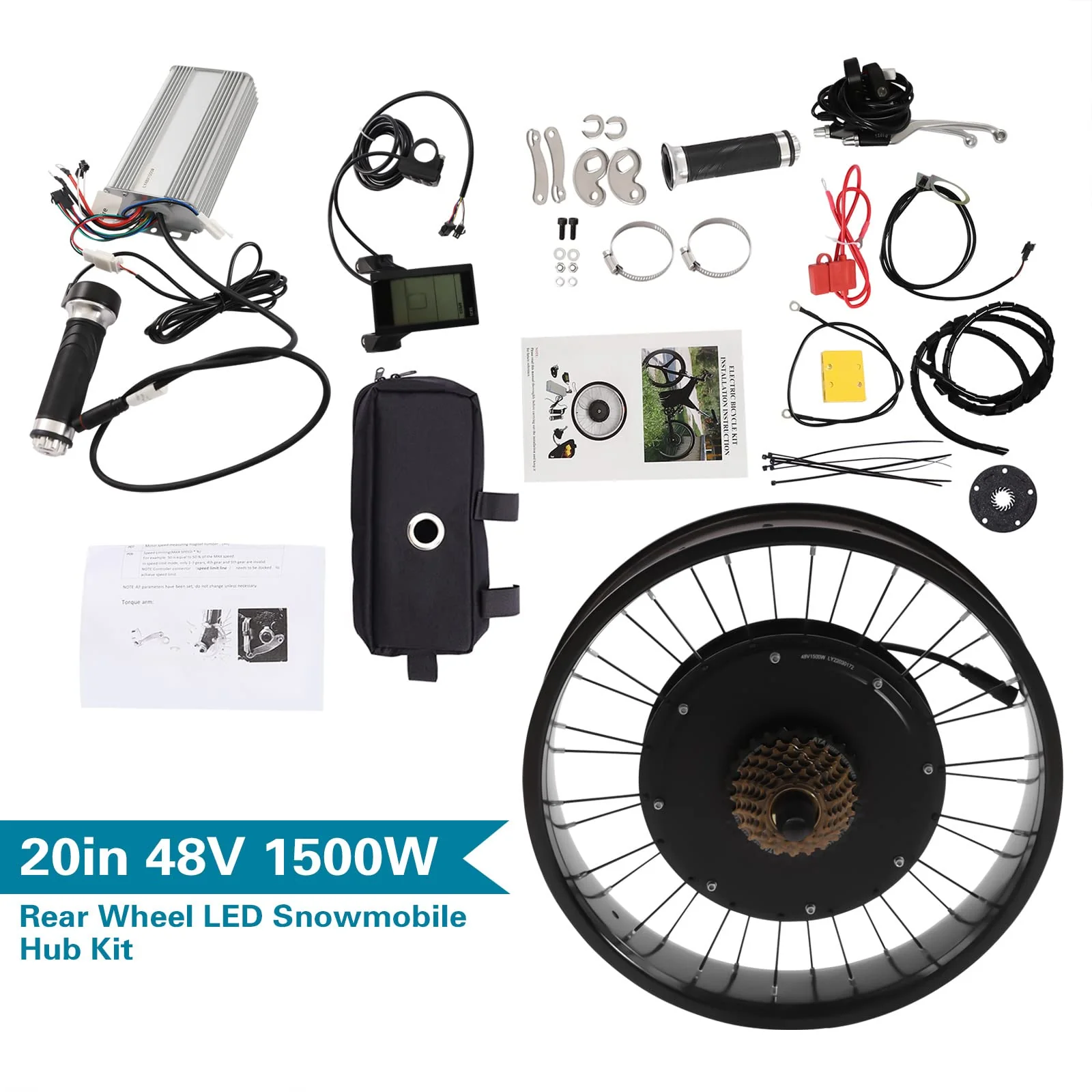 Esyogen Schnee Fahrrad Umbausatz 48V 1500W elektrisches Ebike Umbau Kit 20 Zoll Rad hintere Drehnabenmotor, mit LCD-Anzeige, 5-Gang Schwungrad und Controller Tasche Umbausatz - Image 9