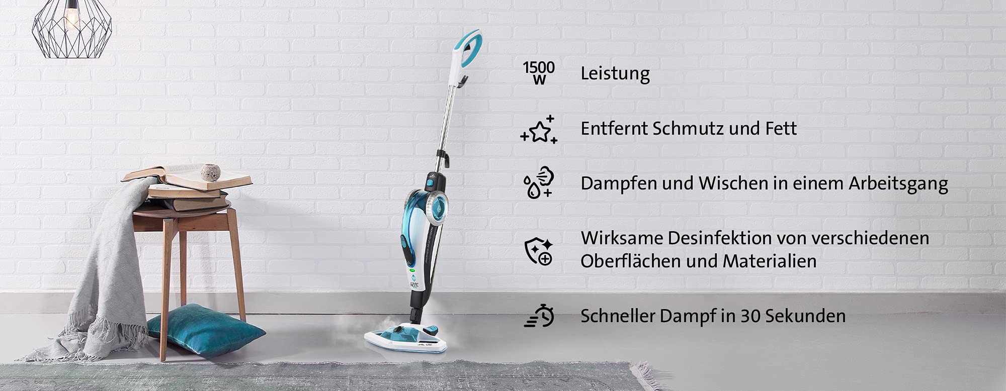 ETA Dampfreiniger Azurit I 1500W I 2 in 1 I Handdampfreiniger I 30 Sekunden Aufheizzeit I 400ml Wassertank I 15min Dampf I Dampfmopp - Image 4