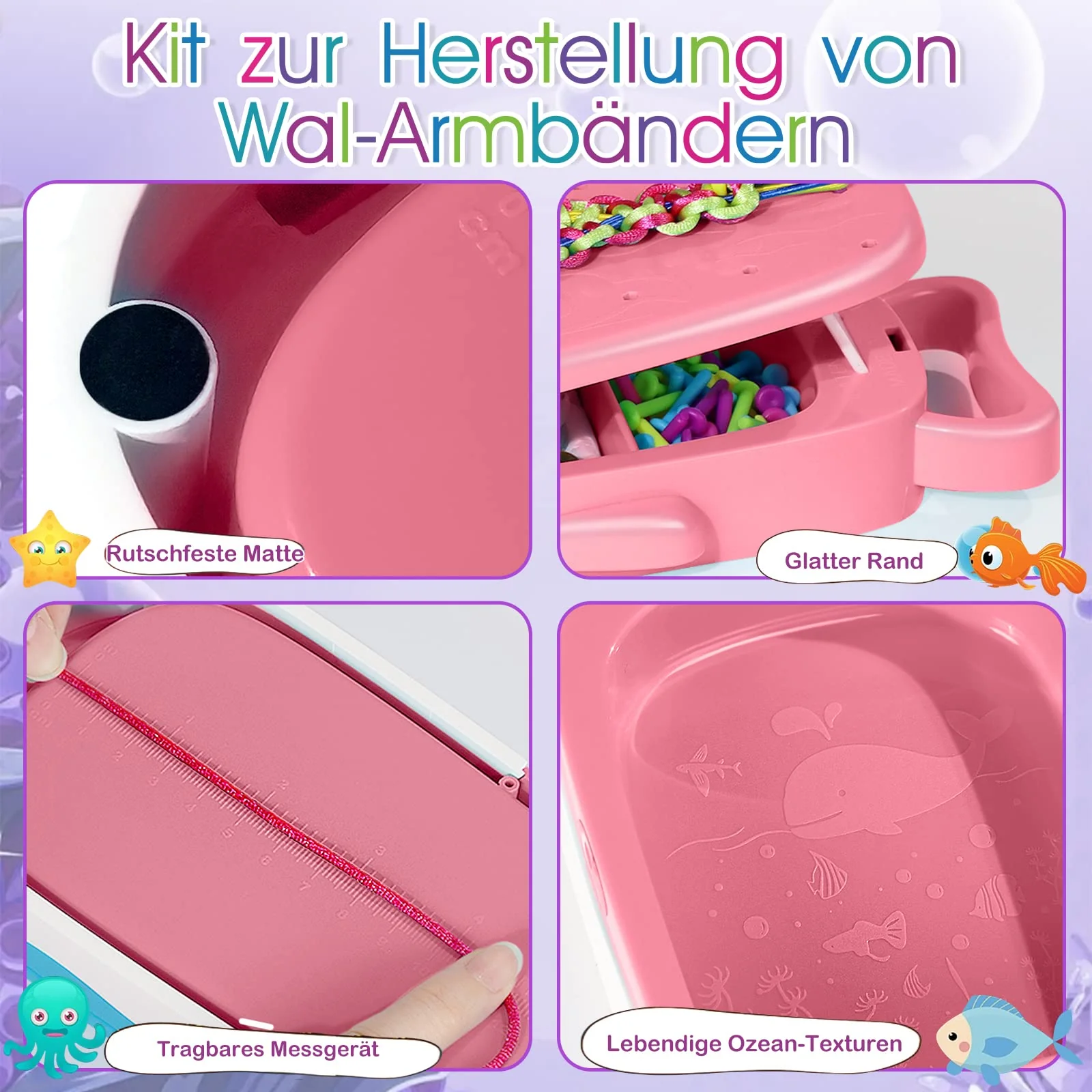 Euclidean Cube Freundschaftsarmband Selber Machen, Armbänder Selber Machen Wal geformt DIY Schmuckbastelsets Handwerk für Mädchen im Alter von 6, Armbänder Selber Machen Kinder-Bastelsets (Rosa) - Image 4
