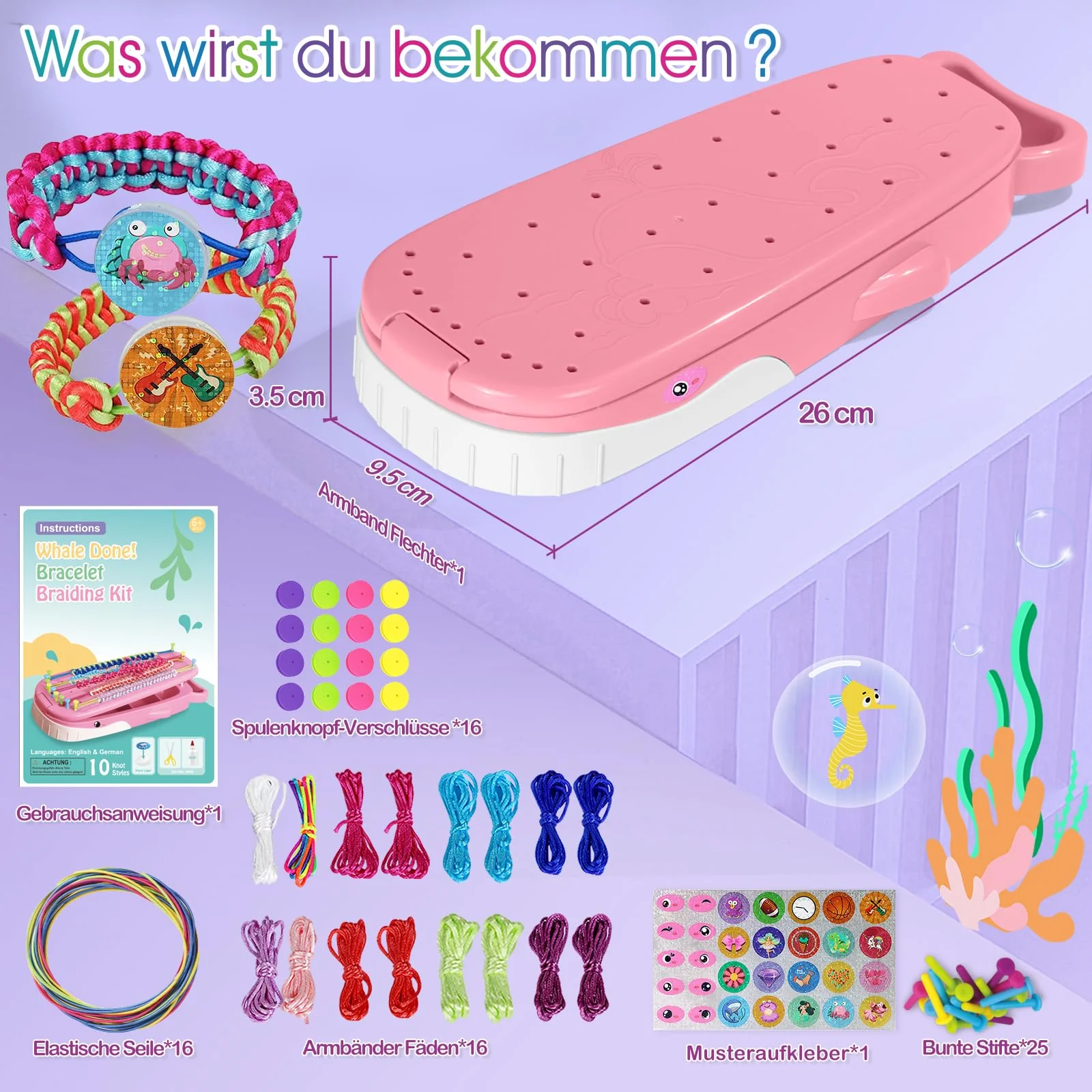 Euclidean Cube Freundschaftsarmband Selber Machen, Armbänder Selber Machen Wal geformt DIY Schmuckbastelsets Handwerk für Mädchen im Alter von 6, Armbänder Selber Machen Kinder-Bastelsets (Rosa) - Image 7