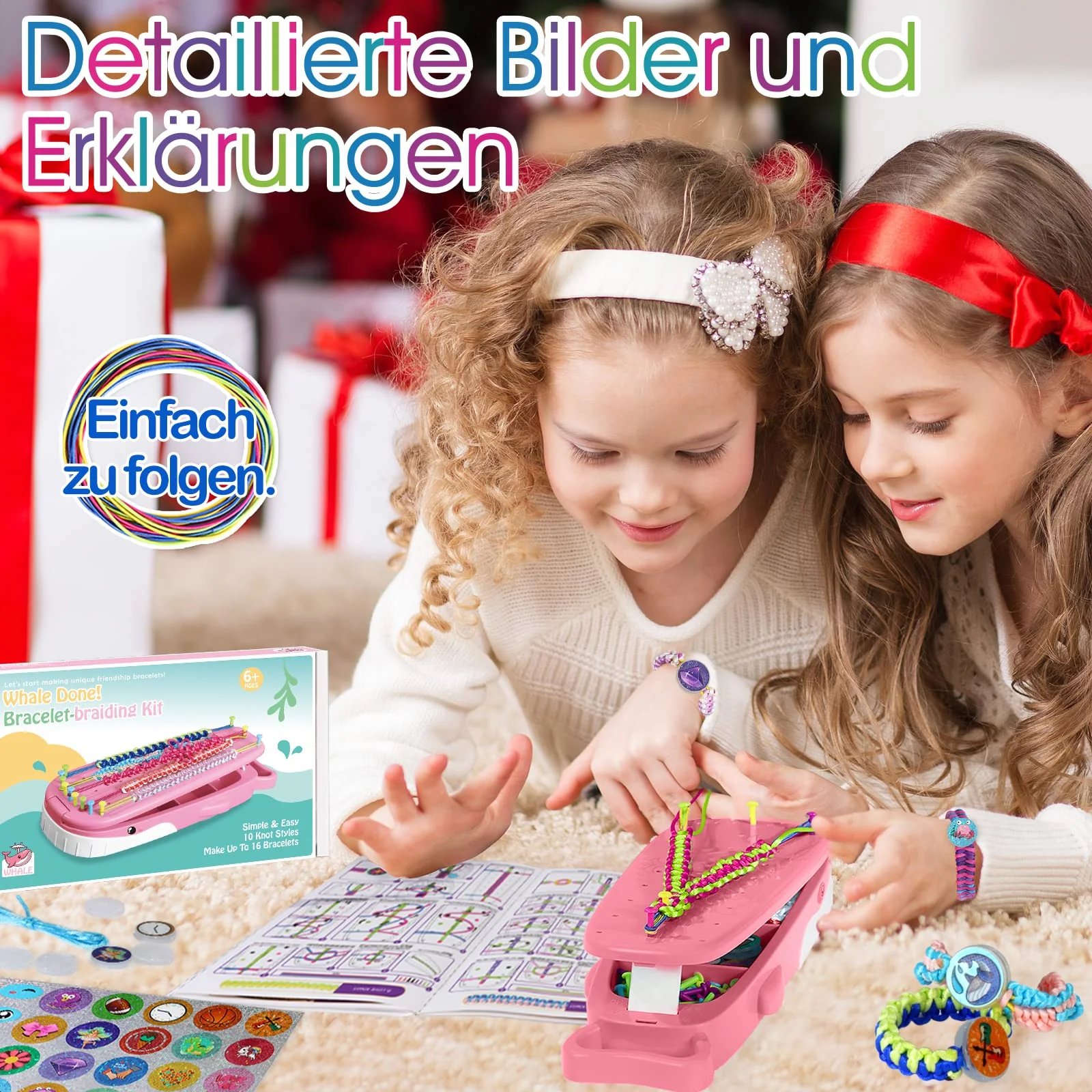 Euclidean Cube Freundschaftsarmband Selber Machen, Armbänder Selber Machen Wal geformt DIY Schmuckbastelsets Handwerk für Mädchen im Alter von 6, Armbänder Selber Machen Kinder-Bastelsets (Rosa) - Image 8