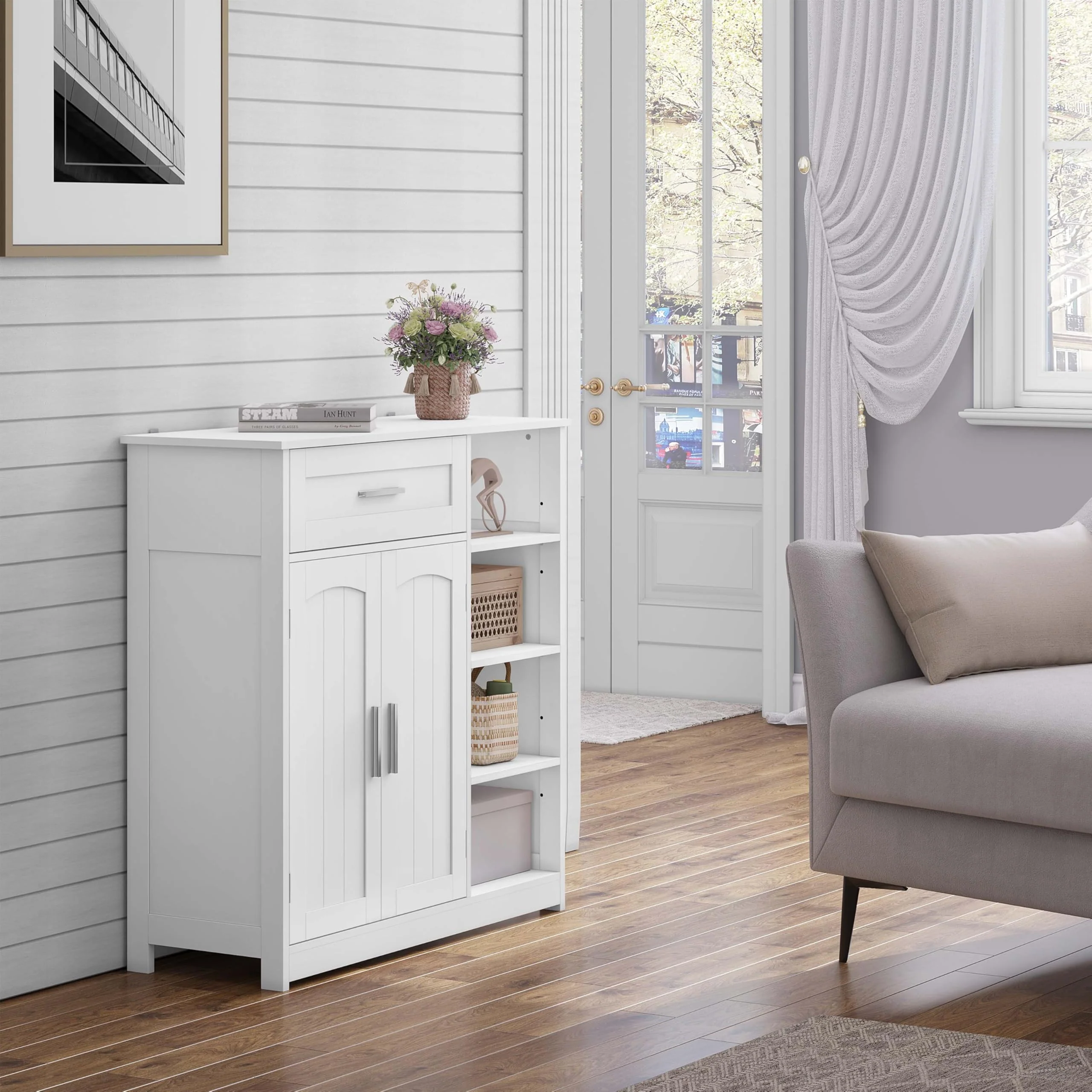 EUGAD Badezimmerschrank, Badschrank schmal, Aufbewahrungsschrank mit 1 Schublade, 2 Türen, verstellbaren Ablagen, Bad Schrank stehend, Kommode Badezimmer, 80x80,5x30 cm, Weiß - Image 7