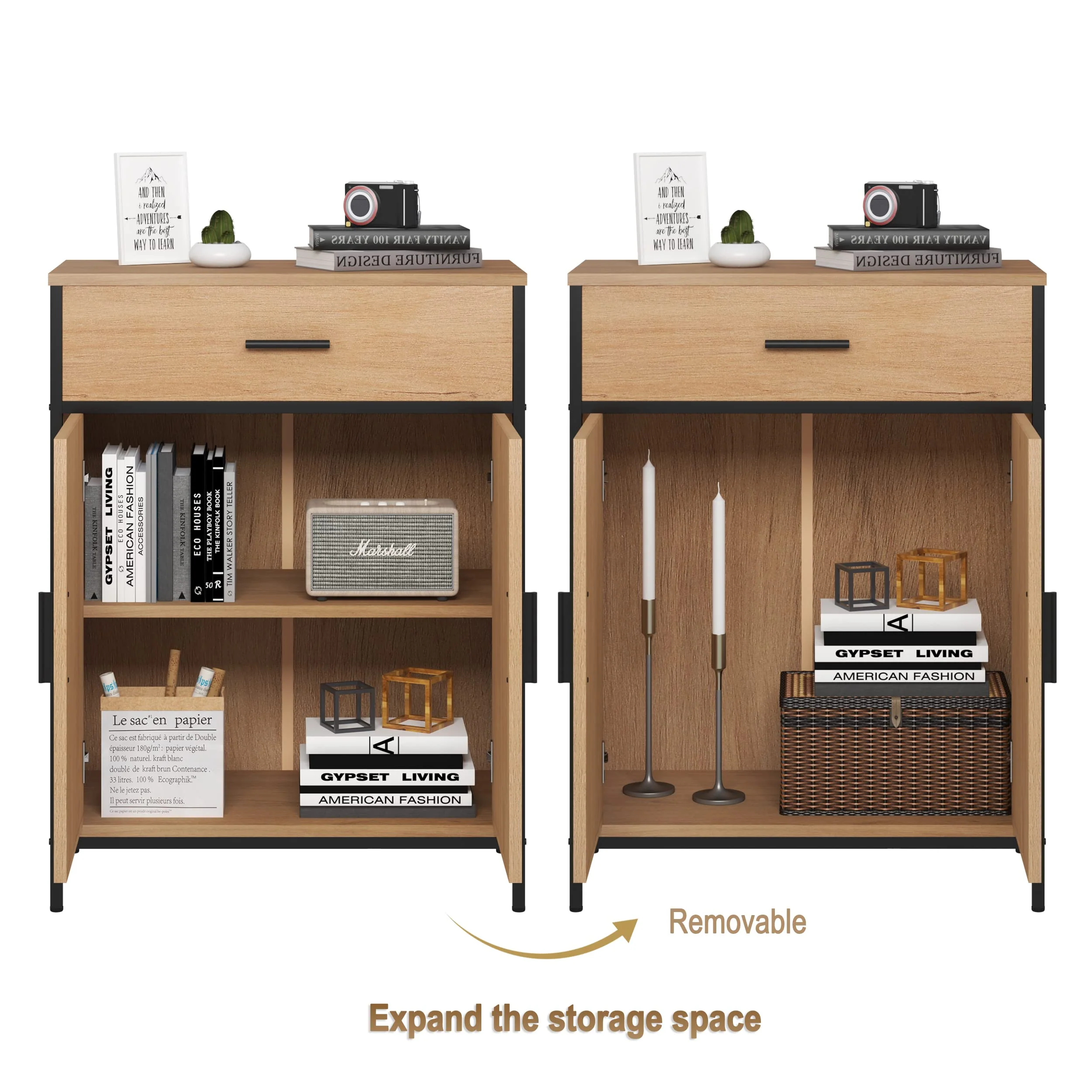 EUGAD Badezimmerschrank mit 1 Schublade 2 Türen, freistehender Badschrank, Badkommode mit verstellbarem Regal, Aufbewahrungsschrank für Wohnzimmer Küche Flur, 60x80x30 cm - Image 5