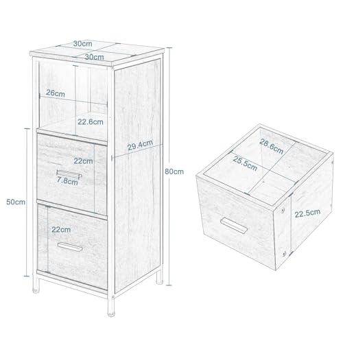 EUGAD Badezimmerschrank mit 2 abnehmbaren Schubladen, Badschrank schmal, multifunktionaler Aufbewahrungsschrank Eckschrank, Industrie Stil, mit Metallrahmen, Schwarz helle Eiche, 30x80x30 cm - Image 9