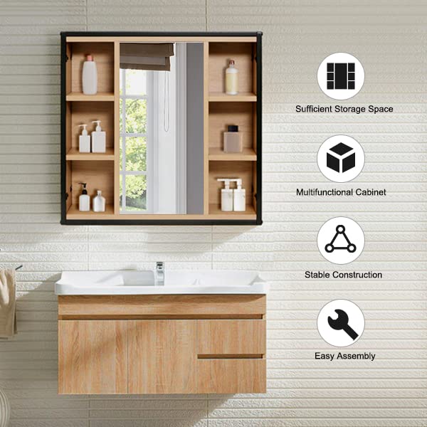 EUGAD Spiegelschrank Bad, Badezimmerschrank mit Spiegel, Schrank mit Badezimmerspiegel, Hängeschrank Badezimmer, mit verstellbaren Ablagen, aus Metall Holzwerkstoff, 60 x 58 x 16 cm - Image 2