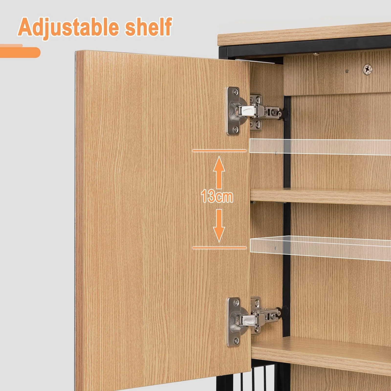 EUGAD Spiegelschrank Bad mit Beleuchtung, Badezimmerschrank mit Spiegel, Badschrank hängend, mit Verstellbarer Ablage Halter Korb, aus Metall MDF, schwarz + helle Eiche - Image 9