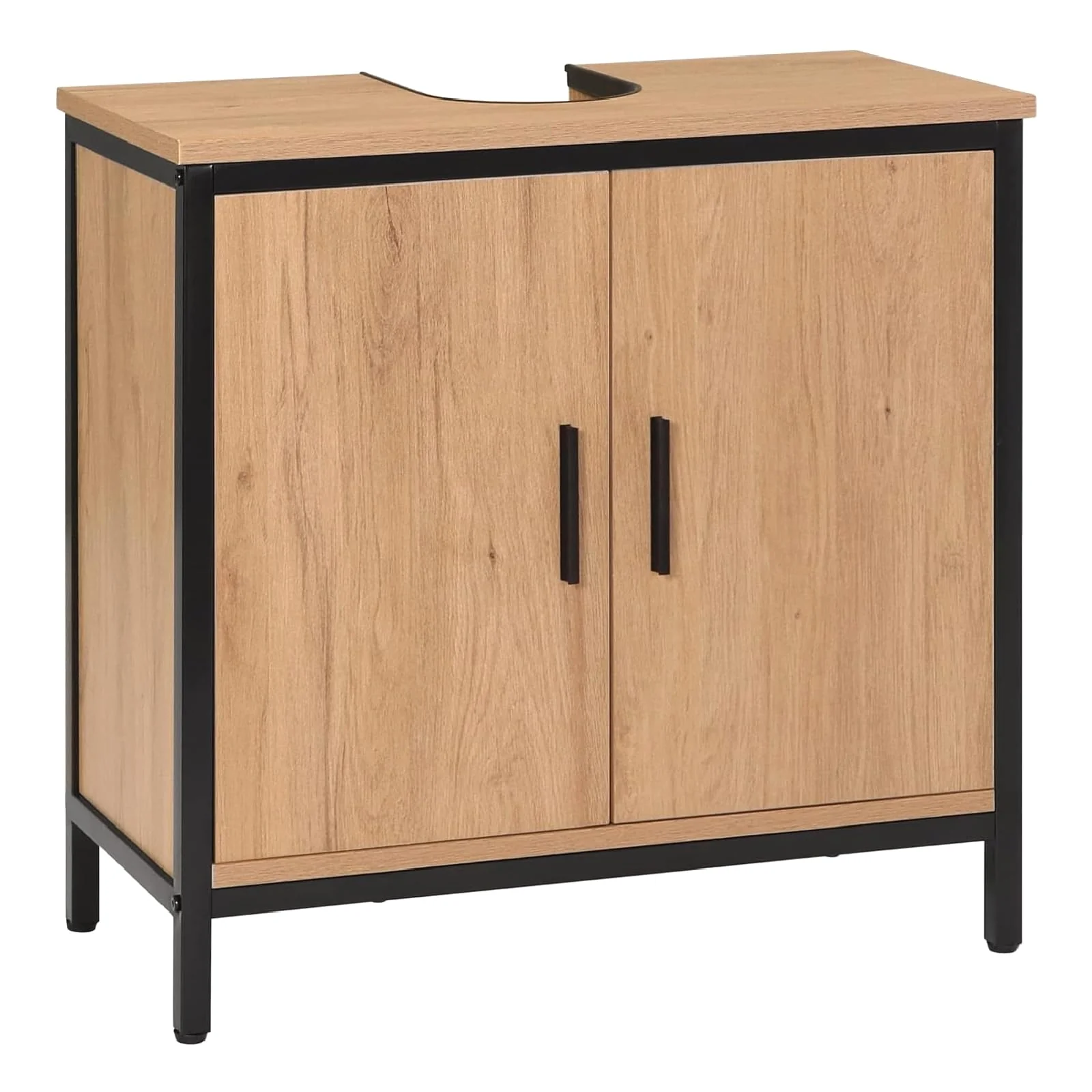 EUGAD Waschbeckenunterschrank 60x60x30 cm, Badezimmerschrank mit höhenverstellbarer Trennwand, Kleiner Schrank im Badezimmer, Badschrank aus Holzwerkstoff Metall, Schwarz - Image 4
