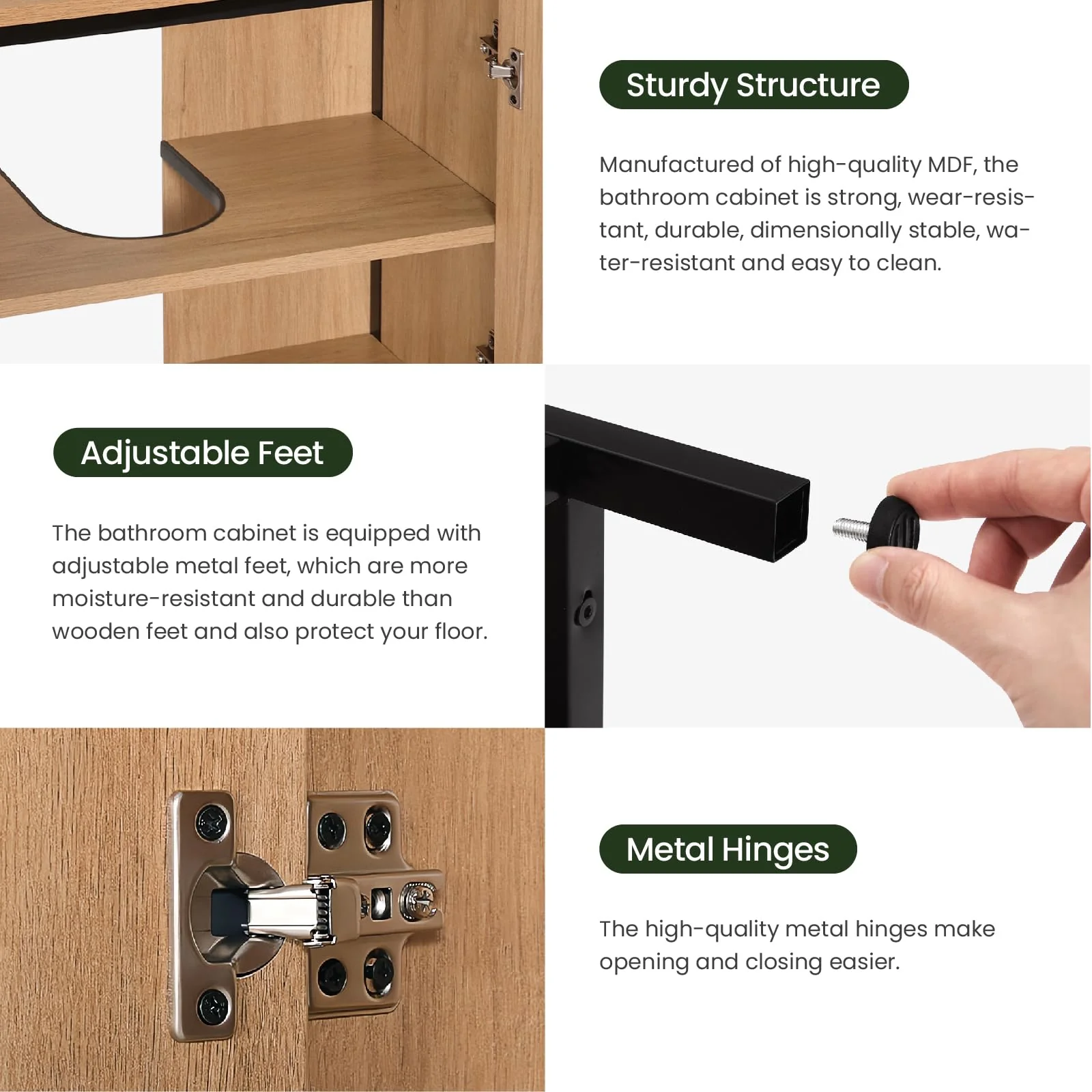 EUGAD Waschbeckenunterschrank 60x60x30 cm, Badezimmerschrank mit höhenverstellbarer Trennwand, Kleiner Schrank im Badezimmer, Badschrank aus Holzwerkstoff Metall, Schwarz - Image 5