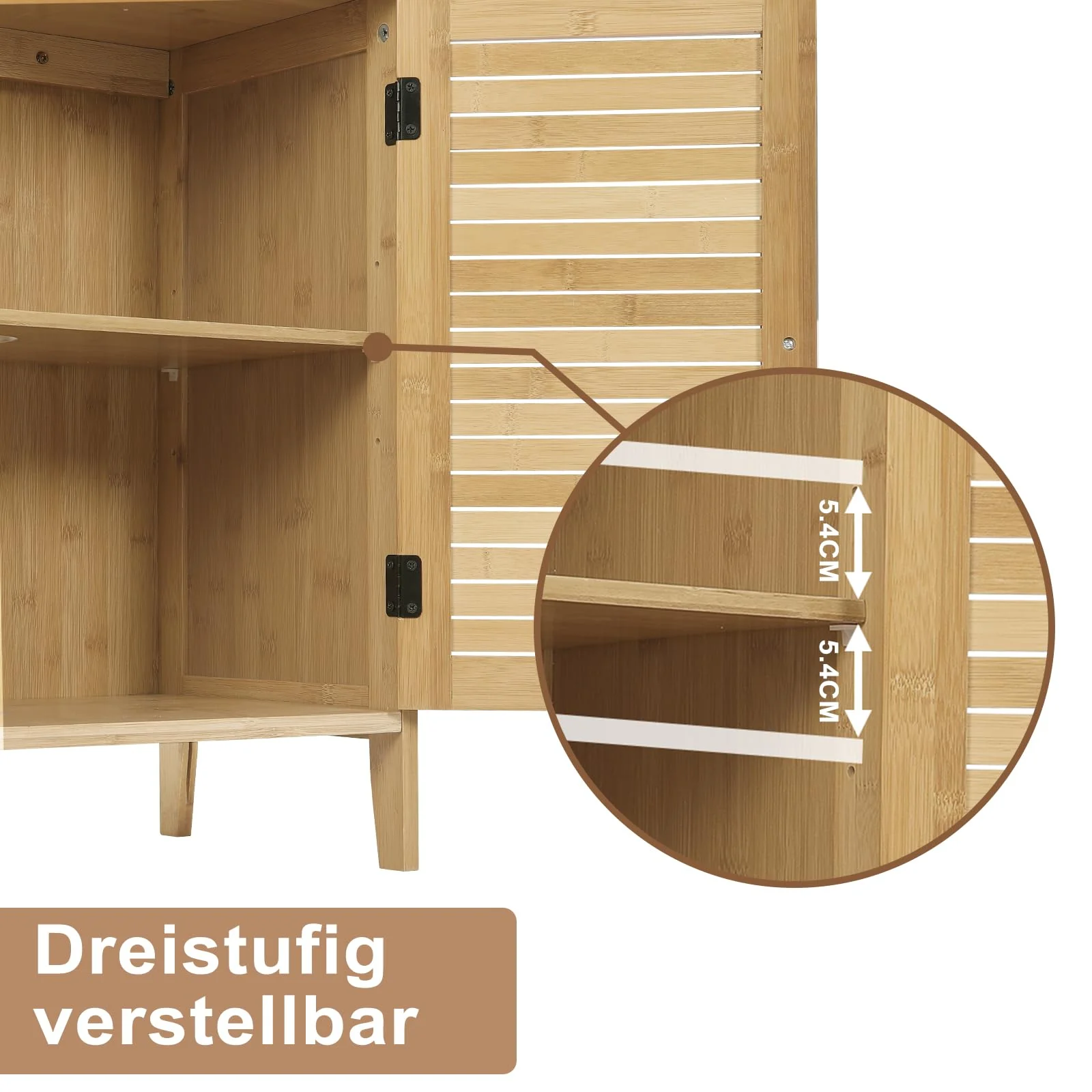 EUGAD Waschbeckenunterschrank, Badezimmer Unterschrank, aus natürlichem Material, Waschtischunterschrank, Badezimmerschrank mit 2 Lamellentüren 1 Verstellbarer Ablage, 60x60x30 cm - Image 2
