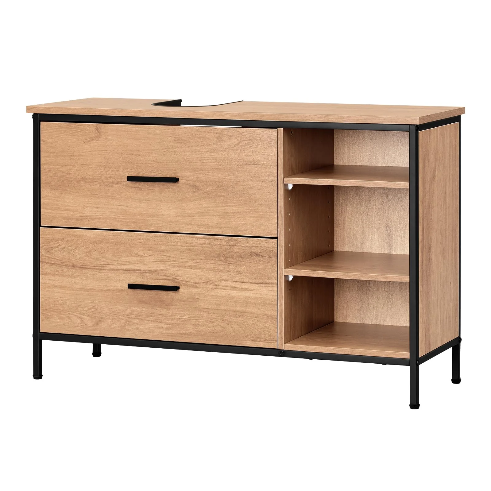EUGAD Waschbeckenunterschrank, Badezimmerschrank mit 2 Schubladen 3 offenen Fächern, Unterschrank mit verstellbaren Ablagen, freistehender Waschtischunterschrank, 90x60x30 cm - Image 7