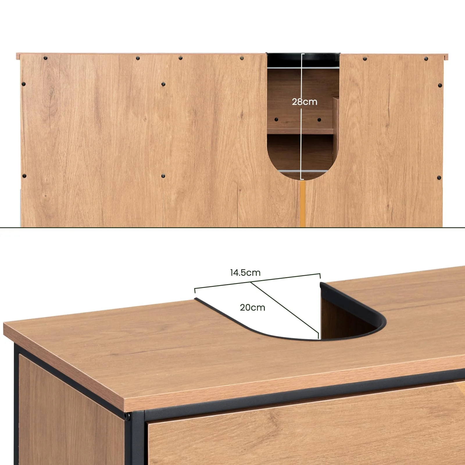 EUGAD Waschbeckenunterschrank, Badezimmerschrank mit 2 Schubladen 3 offenen Fächern, Unterschrank mit verstellbaren Ablagen, freistehender Waschtischunterschrank, 90x60x30 cm - Image 8