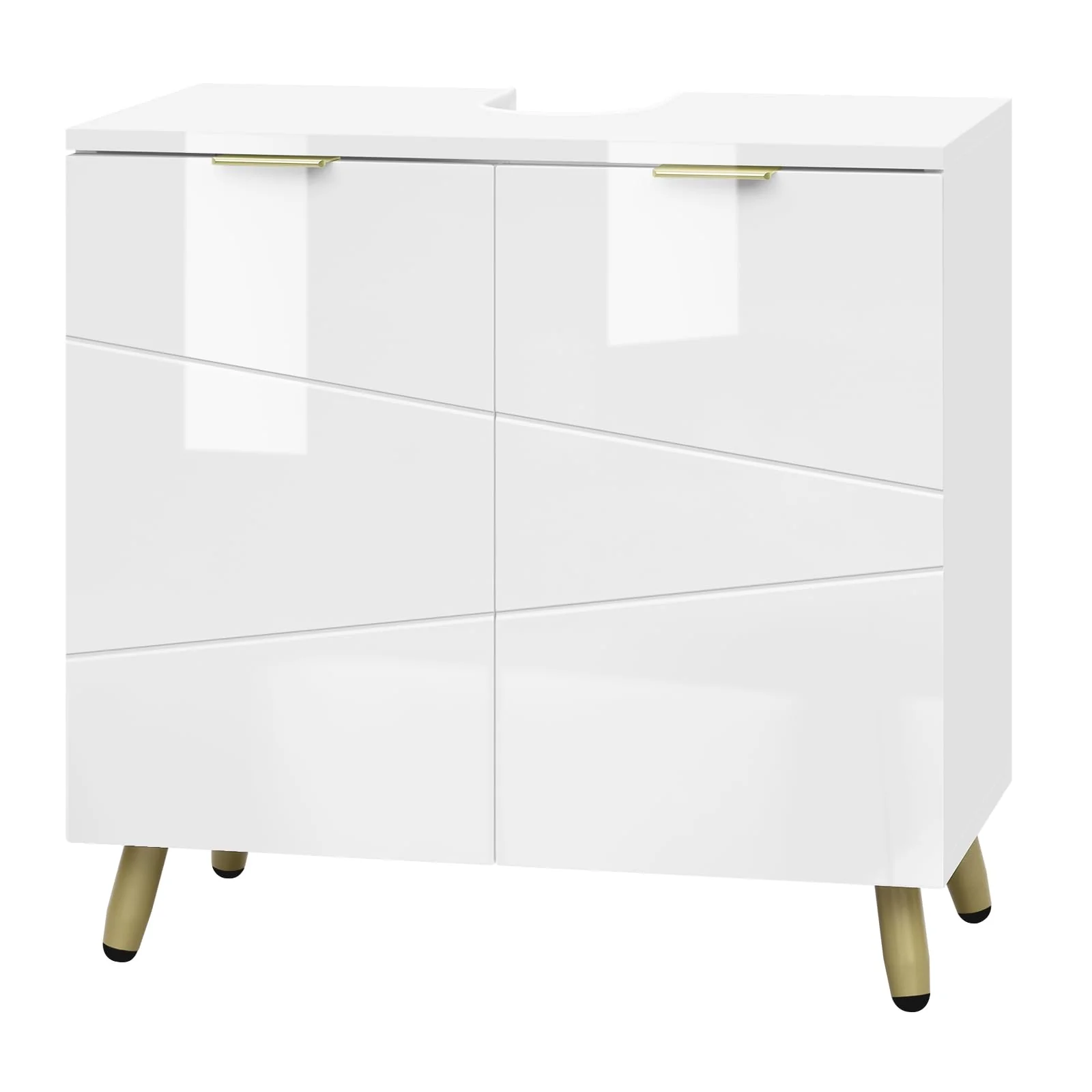 EUGAD Waschbeckenunterschrank, Unterschrank, Waschtischunterschrank, Badezimmerschrank, Badschrank, weiß Hochglanz, mit 2 Türen, Beinen, verstellbare Ablage, freistehend, 60x60x30 cm - Image 5