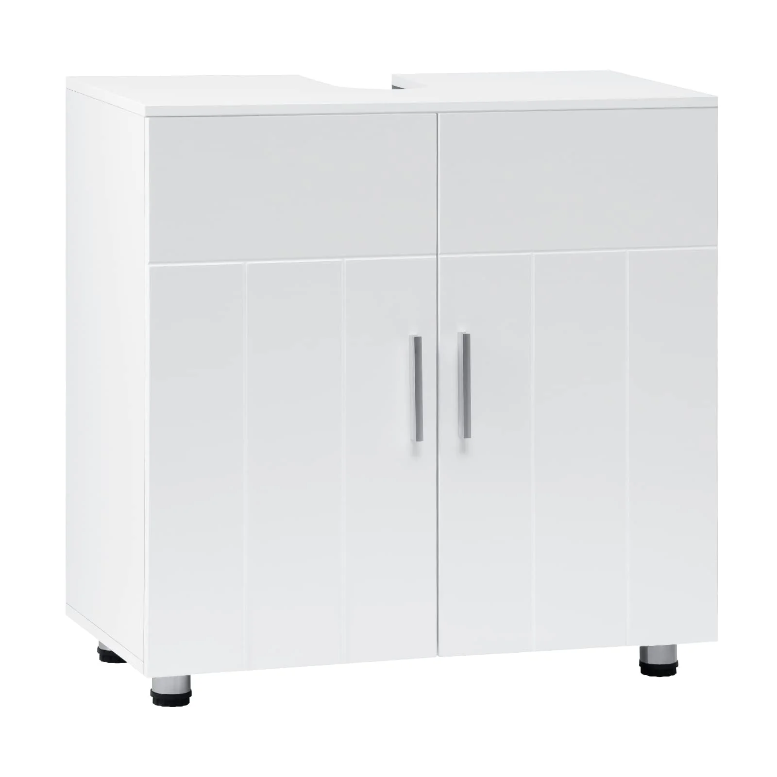 EUGAD Waschbeckenunterschrank,Unterschrank, Waschtischunterschrank, Badezimmerschrank mit 2 Türen,Verstellbarer Trennwand, Metallscharnieren, Landhausstil Weiß 60x60x30 cm - Image 5