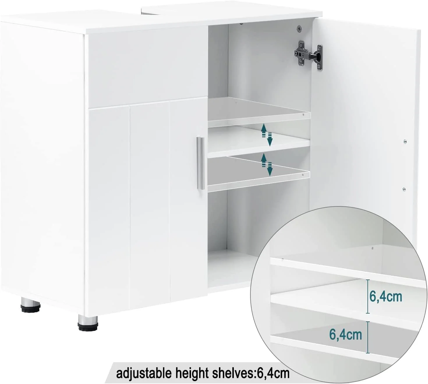 EUGAD Waschbeckenunterschrank,Unterschrank, Waschtischunterschrank, Badezimmerschrank mit 2 Türen,Verstellbarer Trennwand, Metallscharnieren, Landhausstil Weiß 60x60x30 cm - Image 8
