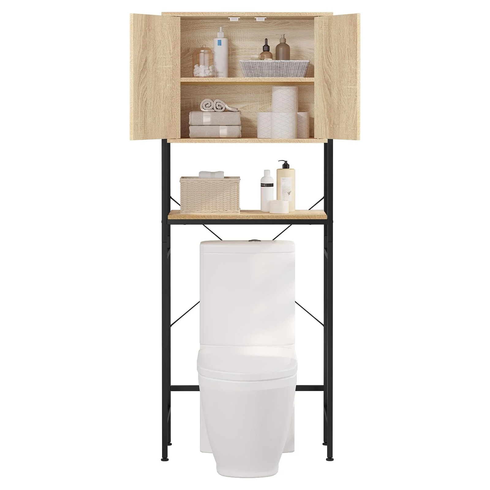 EUGAD Waschmaschinenschrank, Waschmaschinenregal Regal über Waschmaschine Toilette, Toilettenregal mit Schrank Verstellbarer Ablage, Badregal aus Holzwerkstoff Metall, 64,5x170x27 cm - Image 6