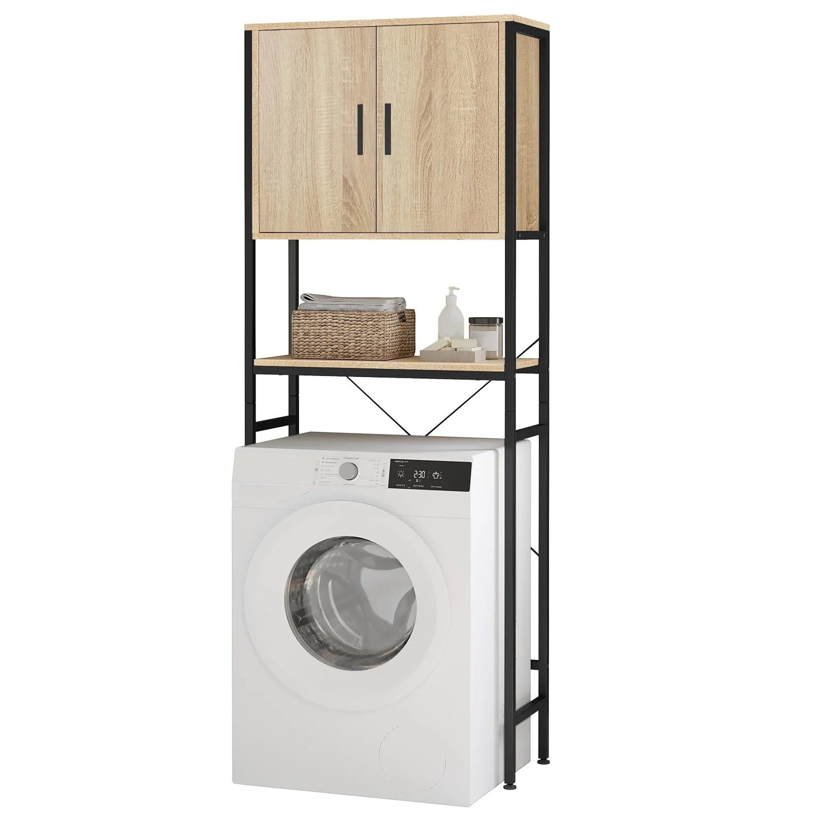 EUGAD Waschmaschinenschrank, Waschmaschinenregal Regal über Waschmaschine Toilette, Toilettenregal mit Schrank Verstellbarer Ablage, Badregal aus Holzwerkstoff Metall, 64,5x170x27 cm - Image 7