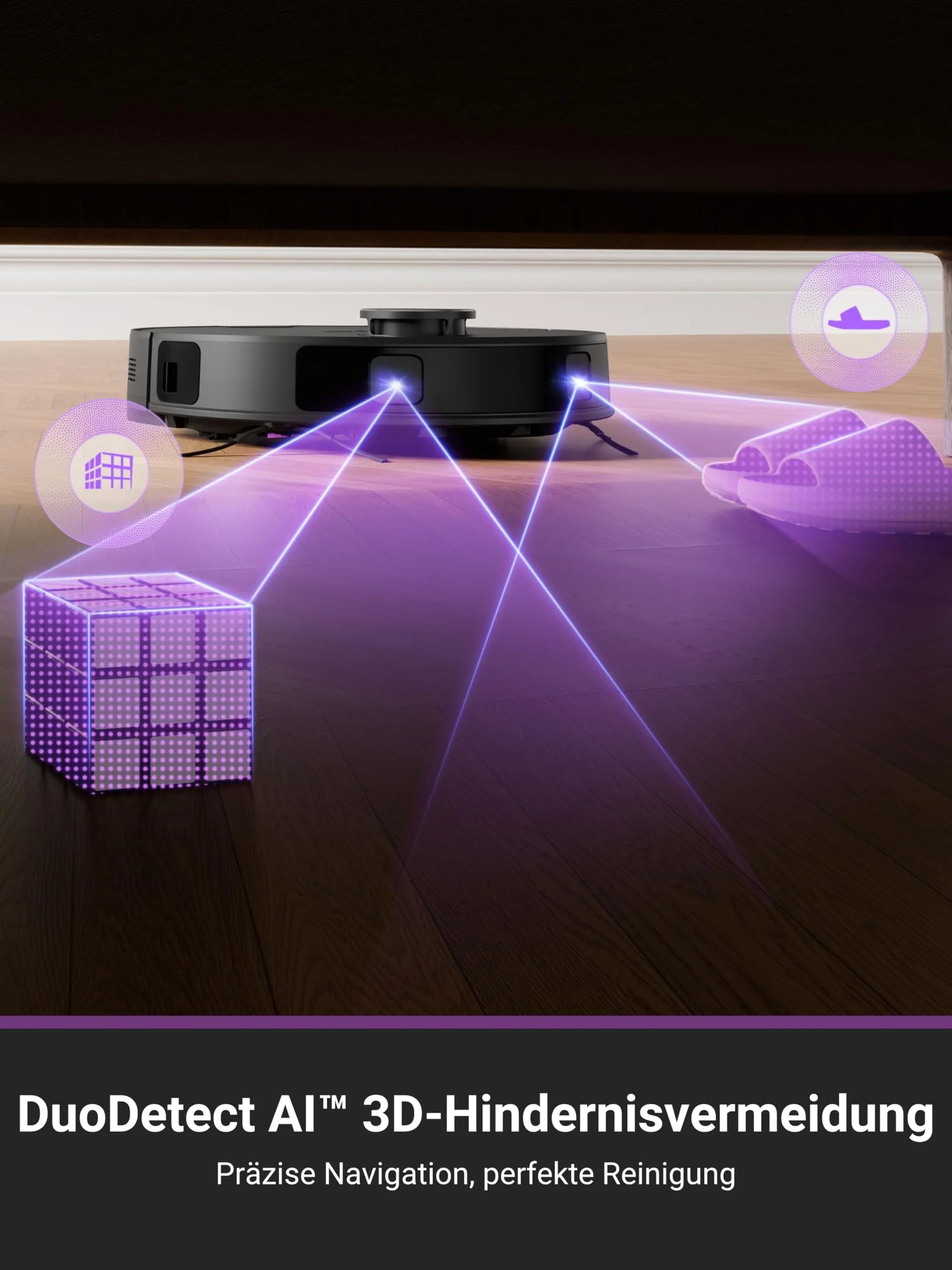 EUREKA E20 Plus Saug- & Wischroboter + beutelloser Multi-Zyklon Absaugstation (Duo-KI-3D-Hindernisvermeidung & Night Vison, 8000Pa, bis zu 300m2, Anti-Haarverhedderung, App- & Sprachsteuerung) schwarz - Image 11
