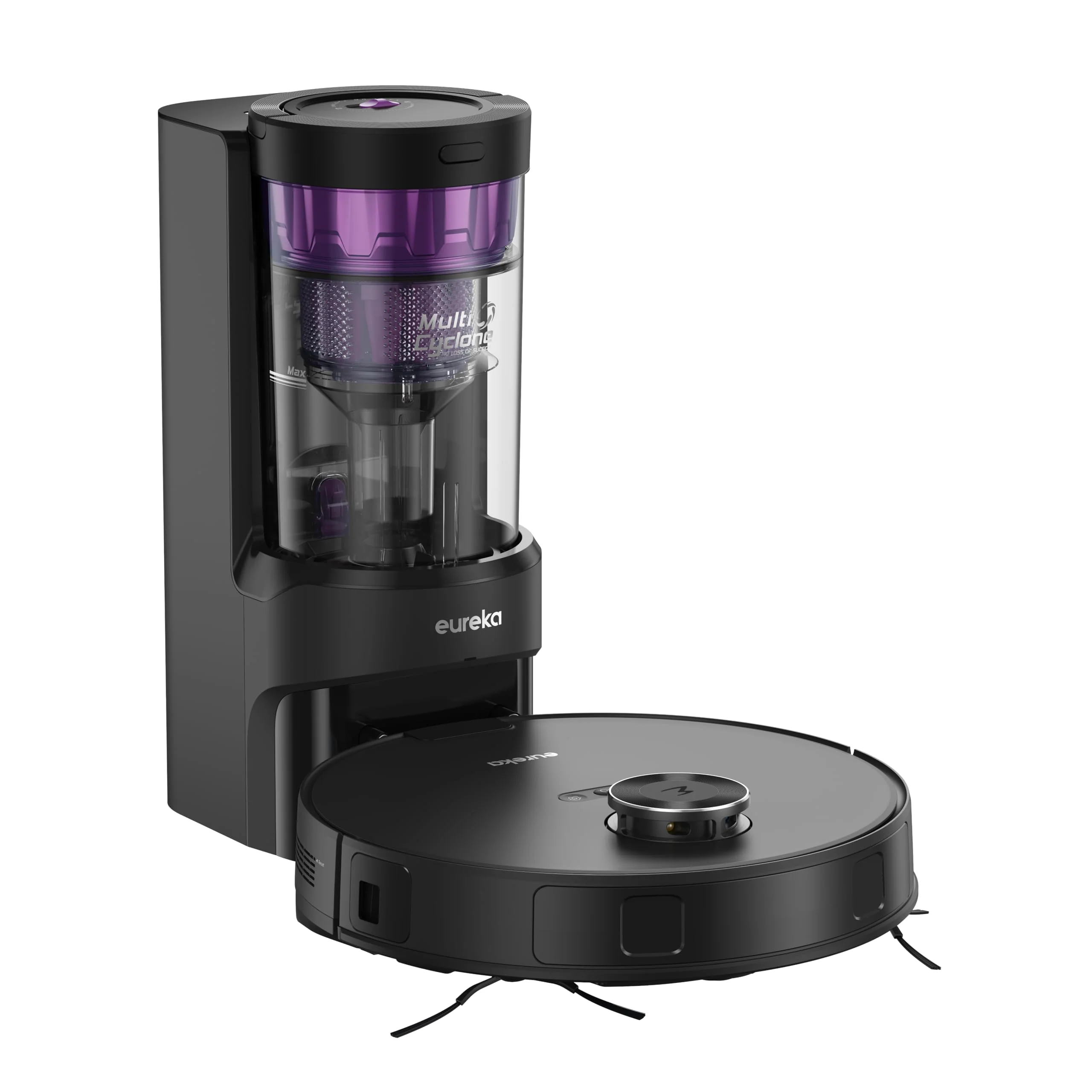 EUREKA E20 Plus Saug- & Wischroboter + beutelloser Multi-Zyklon Absaugstation (Duo-KI-3D-Hindernisvermeidung & Night Vison, 8000Pa, bis zu 300m2, Anti-Haarverhedderung, App- & Sprachsteuerung) schwarz - Image 18
