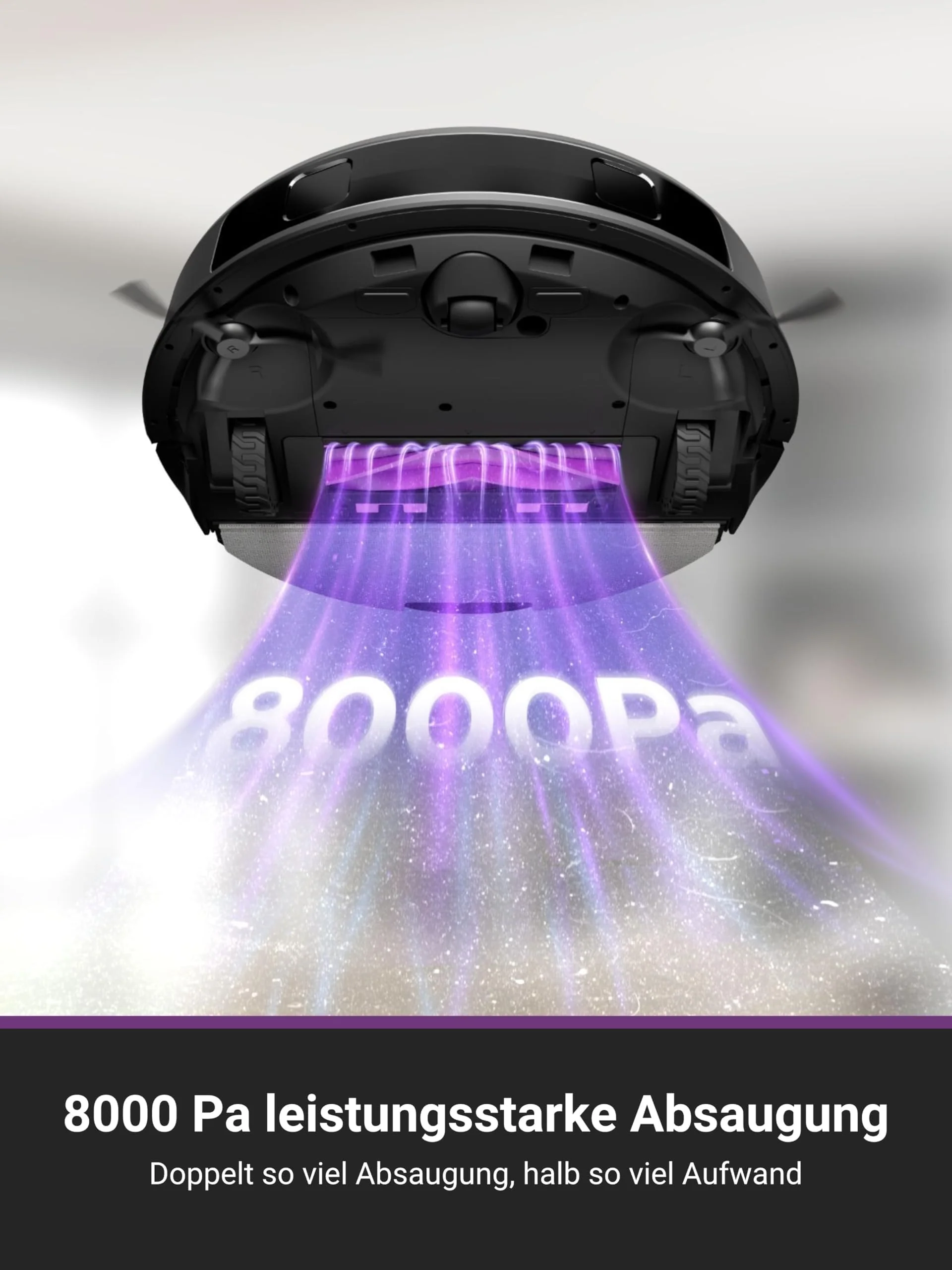 EUREKA E20 Plus Saug- & Wischroboter + beutelloser Multi-Zyklon Absaugstation (Duo-KI-3D-Hindernisvermeidung & Night Vison, 8000Pa, bis zu 300m2, Anti-Haarverhedderung, App- & Sprachsteuerung) schwarz - Image 6