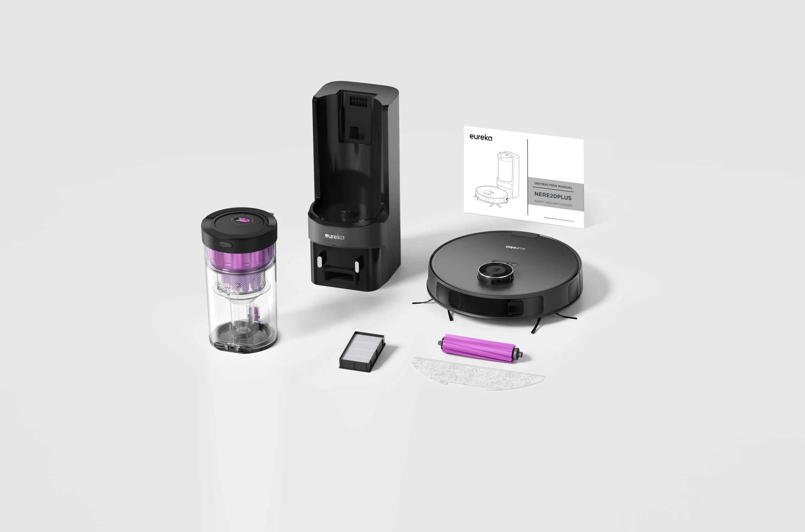 EUREKA E20 Plus Saug- & Wischroboter + beutelloser Multi-Zyklon Absaugstation (Duo-KI-3D-Hindernisvermeidung & Night Vison, 8000Pa, bis zu 300m2, Anti-Haarverhedderung, App- & Sprachsteuerung) schwarz - Image 7