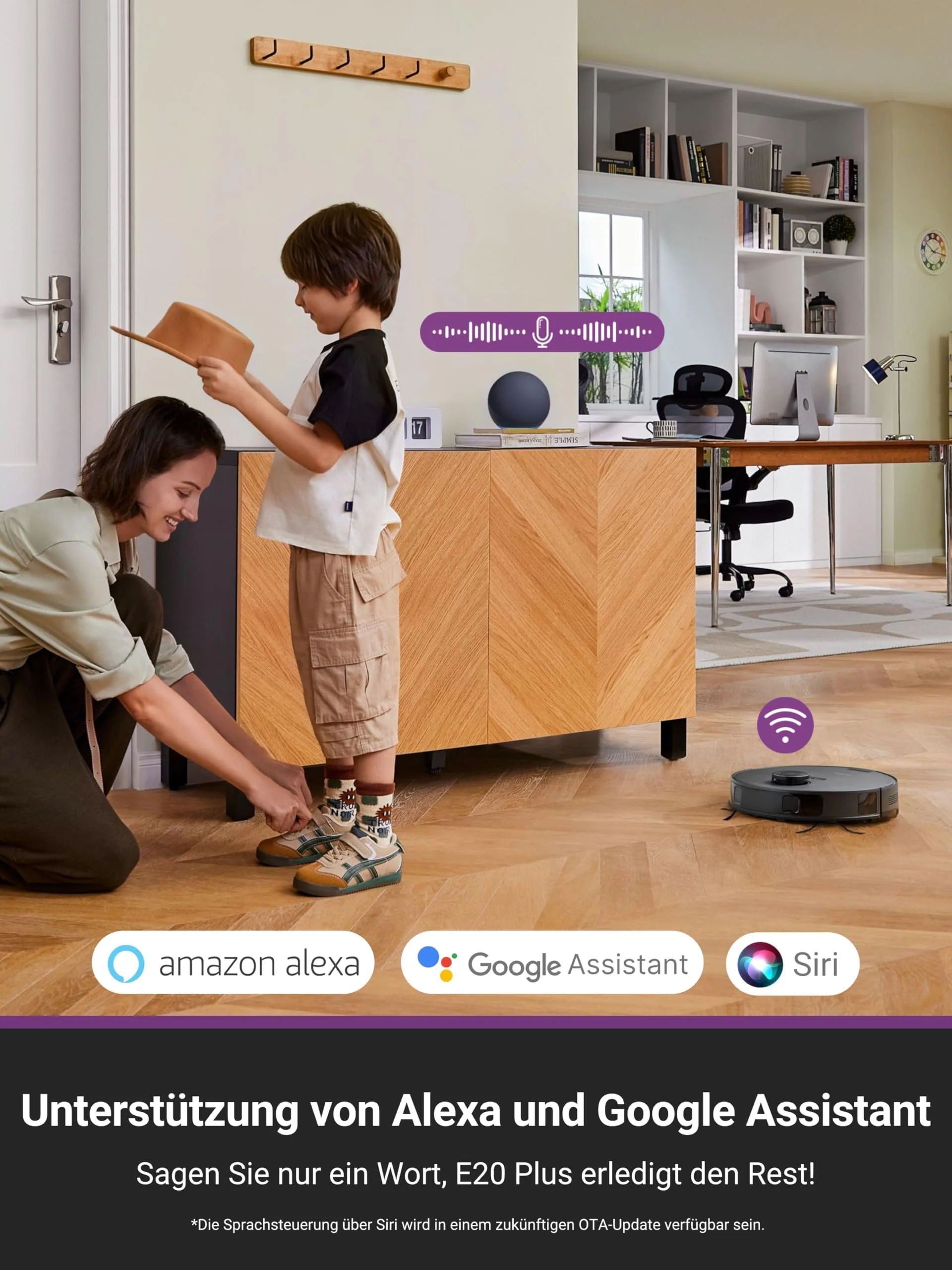 EUREKA E20 Plus Saug- & Wischroboter + beutelloser Multi-Zyklon Absaugstation (Duo-KI-3D-Hindernisvermeidung & Night Vison, 8000Pa, bis zu 300m2, Anti-Haarverhedderung, App- & Sprachsteuerung) schwarz - Image 8