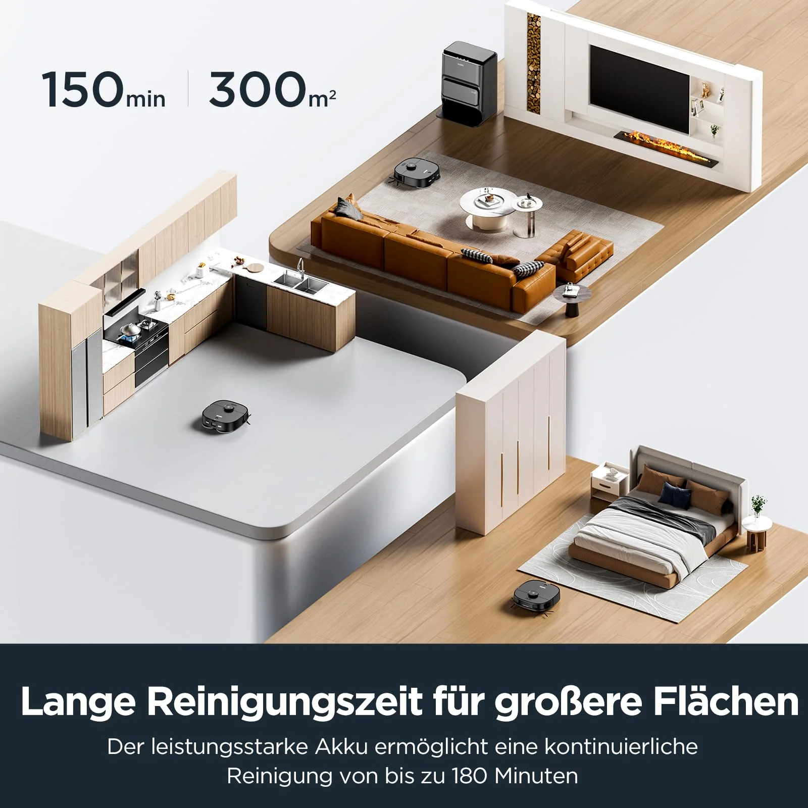 EUREKA J12 Ultra DE Saug- & Wischroboter + All-in-One Station (KI-3D-Hinderniserkennung, intelligente Haustierumgehung, Auto Teppicherkennung, ideal gegen Tierhaare, App- & Sprachsteuerung) schwarz - Image 6
