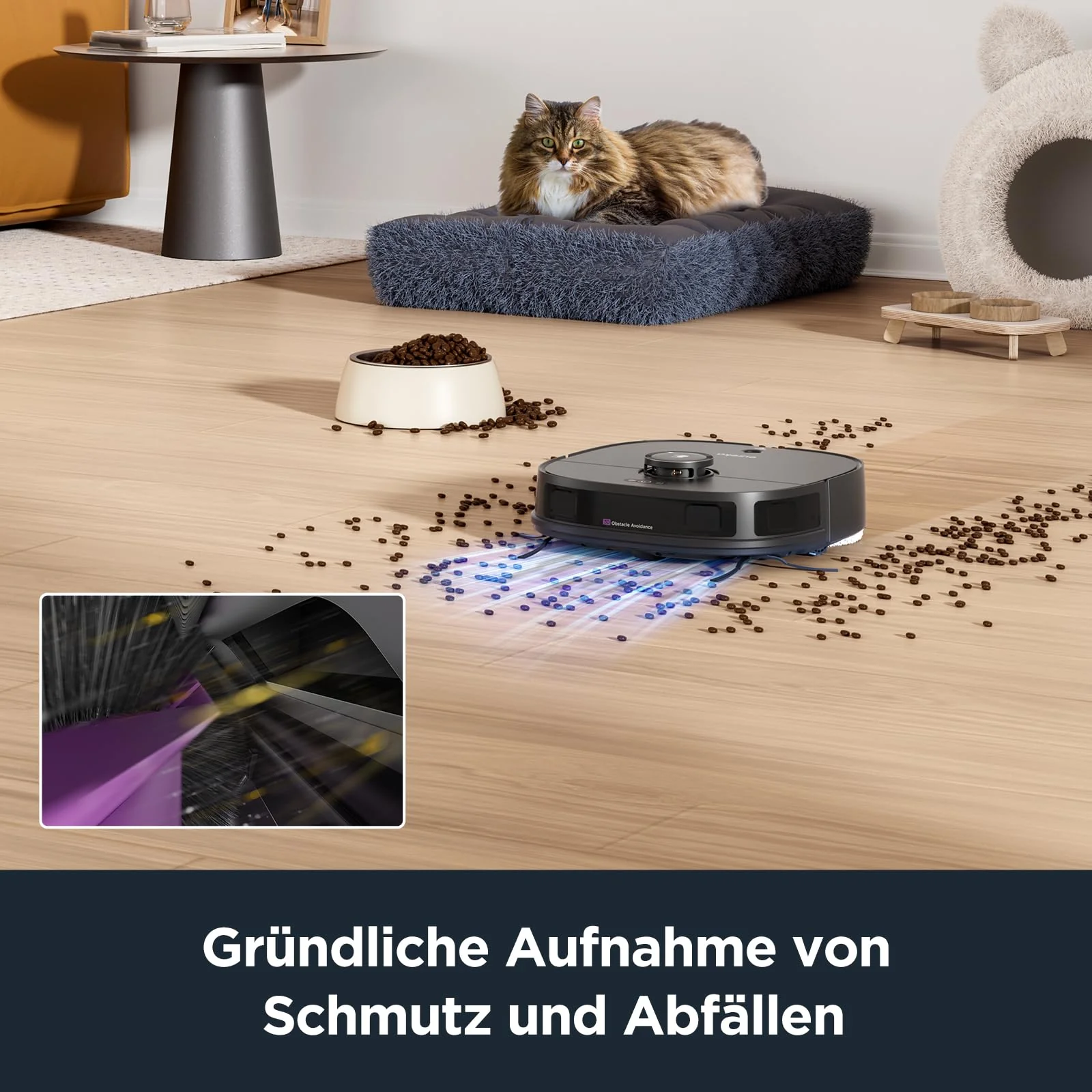 EUREKA J12 Ultra DE Saug- & Wischroboter + All-in-One Station (KI-3D-Hinderniserkennung, intelligente Haustierumgehung, Auto Teppicherkennung, ideal gegen Tierhaare, App- & Sprachsteuerung) schwarz - Image 7