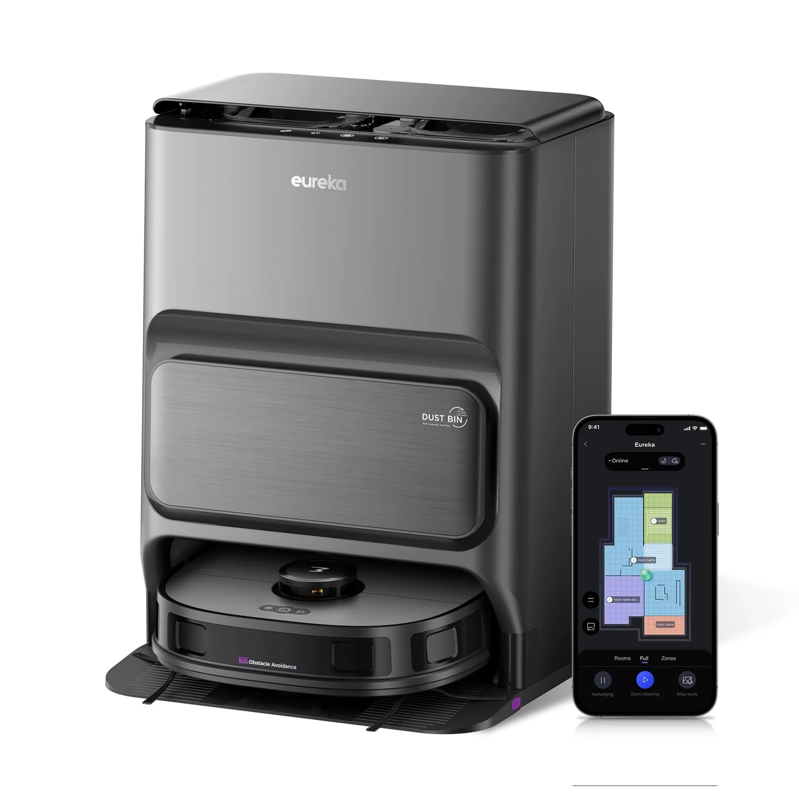 EUREKA J12 Ultra DE Saug- & Wischroboter + All-in-One Station (KI-3D-Hinderniserkennung, intelligente Haustierumgehung, Auto Teppicherkennung, ideal gegen Tierhaare, App- & Sprachsteuerung) schwarz - Image 8