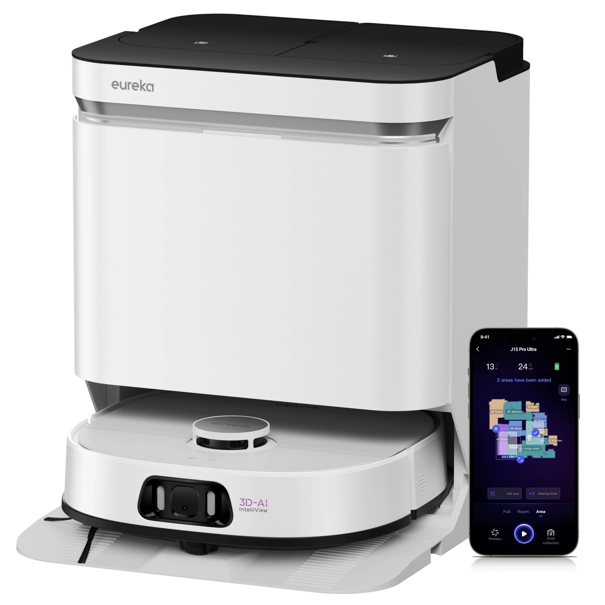 Eureka J15 Pro Ultra Saugroboter mit Wischfunktion, 16200 Pa Saug und Wischroboter Selbstreinigend, Anti-Wickel, Flüssigkeitserkennung & Bürstenhebung, 75℃ Heißwasserreinigung, All-in-one Station