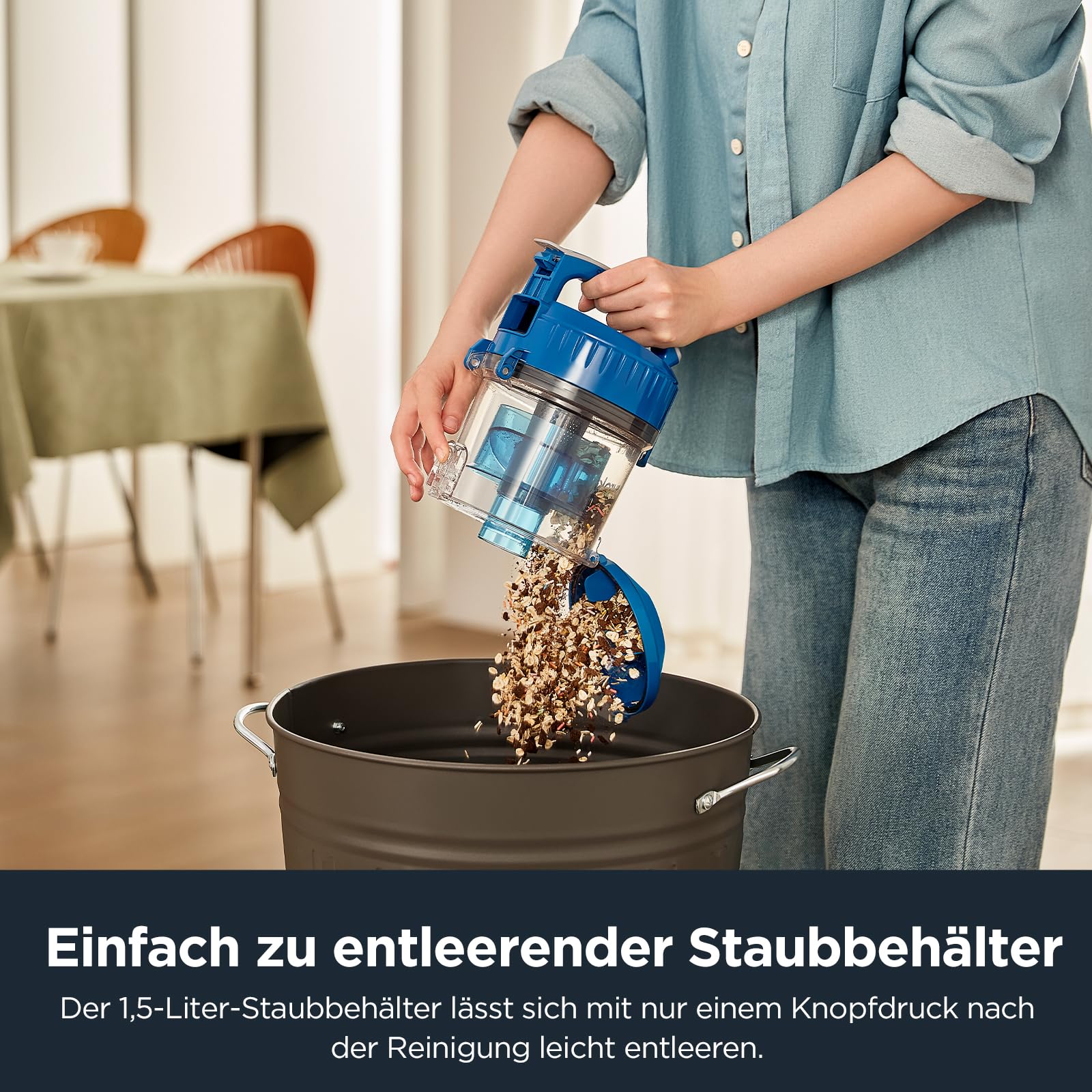 Eureka WhirlWind Staubsauger Beutellos, Leistungsstark, Kompakt und Leicht, für Hartböden und Teppich, HEPA-Filter, 8m Aktionsradius, 700W, 1,5L, Blau - Image 5