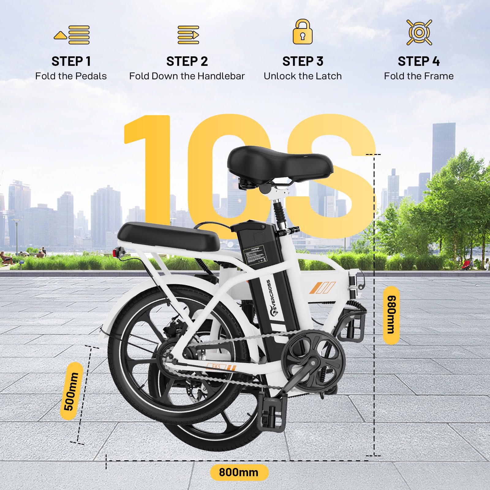 EVERCROSS EK5 Elektrofahrrad, 250W E Bike für Erwachsene, 36V Faltbares Elektrofahrräder Mountainbike, bis zu 25KM/H, Reichweite 35-60km, 16'' Reifen Elektrisches City Bike mit Verstellbarem Sitz - Image 5