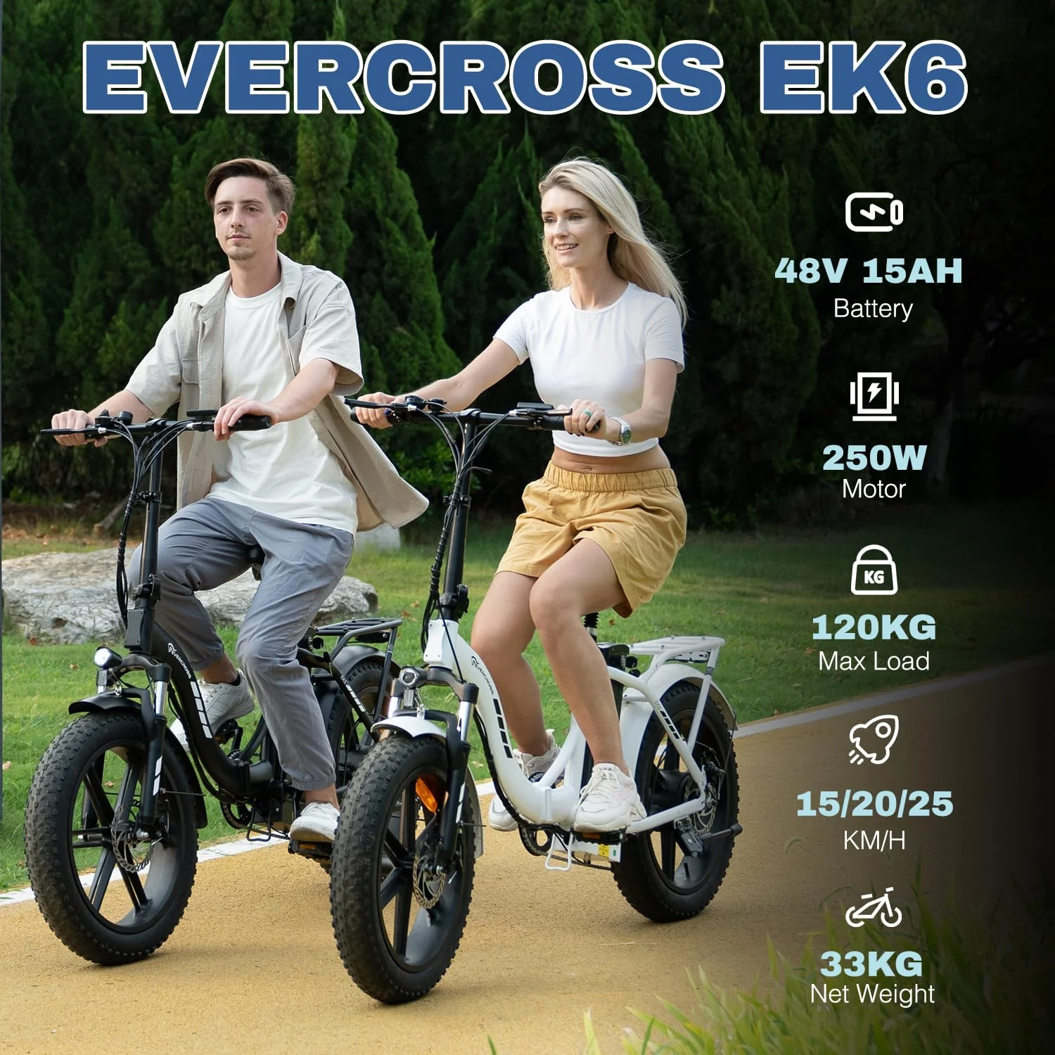 EVERCROSS EK6 Elektrofahrräder Erwachsene, faltbares E-Bike mit 20" x 4,0 Breiten Reifen, E Bike Mountainbike mit 7 Gang Getriebe, 48V 15AH Akku, 250W Motor, 33,2kg Gewicht, Doppelstoßdämpfern - Image 5
