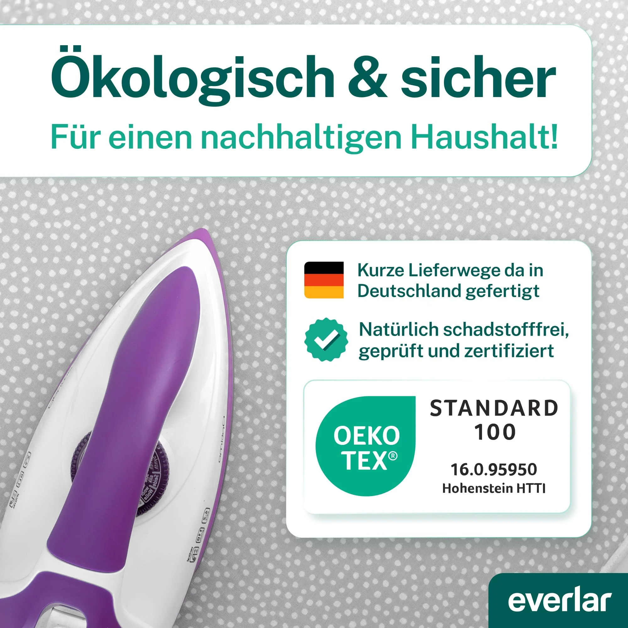 everlar® Bügeldecke I Qualität Made in Germany I Tisch Bügelmatte zum bequemen Bügeln zu Hause & unterwegs I 100 x 65cm I Bügelunterlage I Hitzebeständig I Obermaterial 100% Baumwolle - Image 3