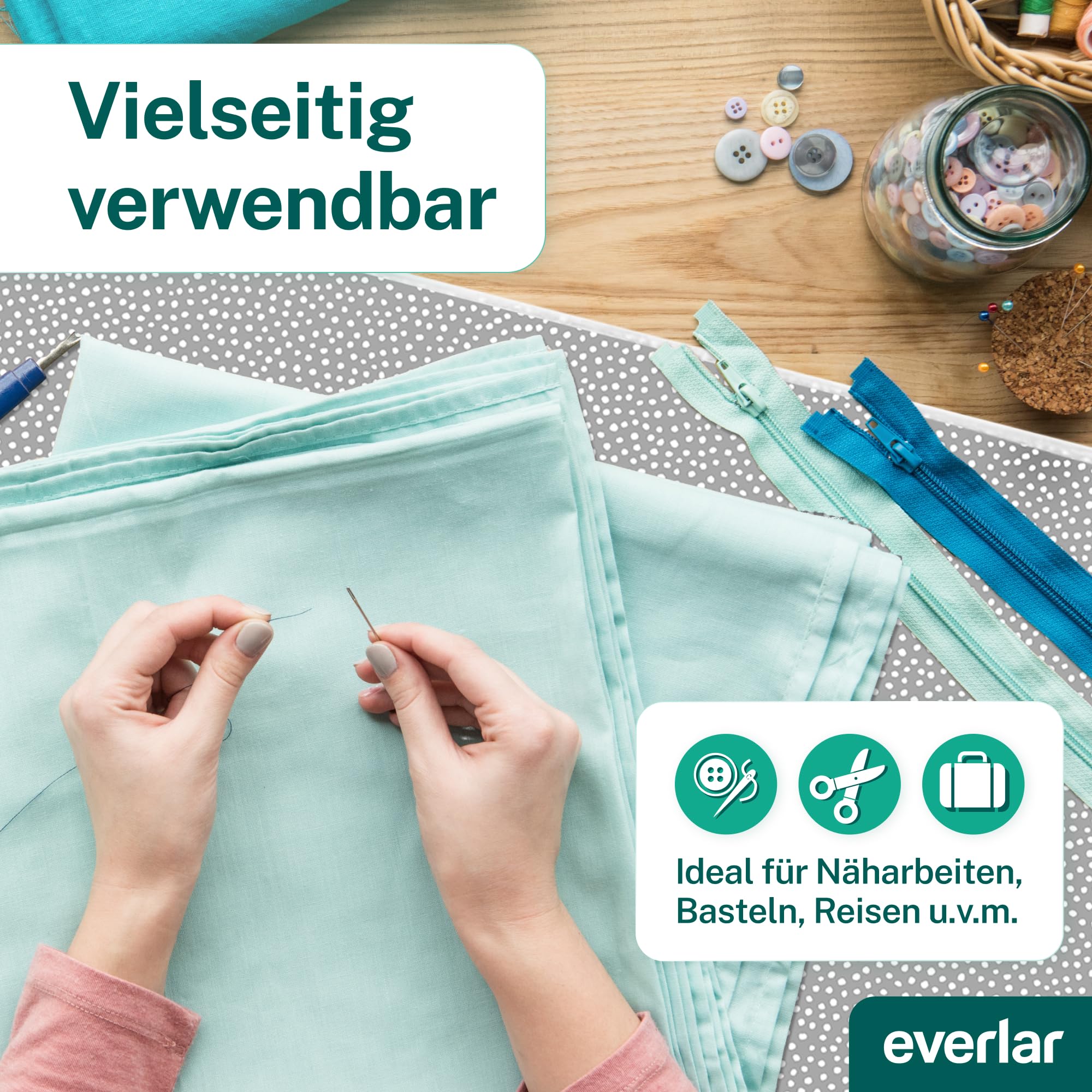 everlar® Bügeldecke I Qualität Made in Germany I Tisch Bügelmatte zum bequemen Bügeln zu Hause & unterwegs I 100 x 65cm I Bügelunterlage I Hitzebeständig I Obermaterial 100% Baumwolle - Image 8