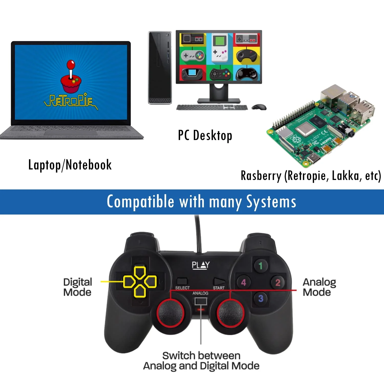 ewent PLAY WIRED USB GAMEPAD, Black - Image 4