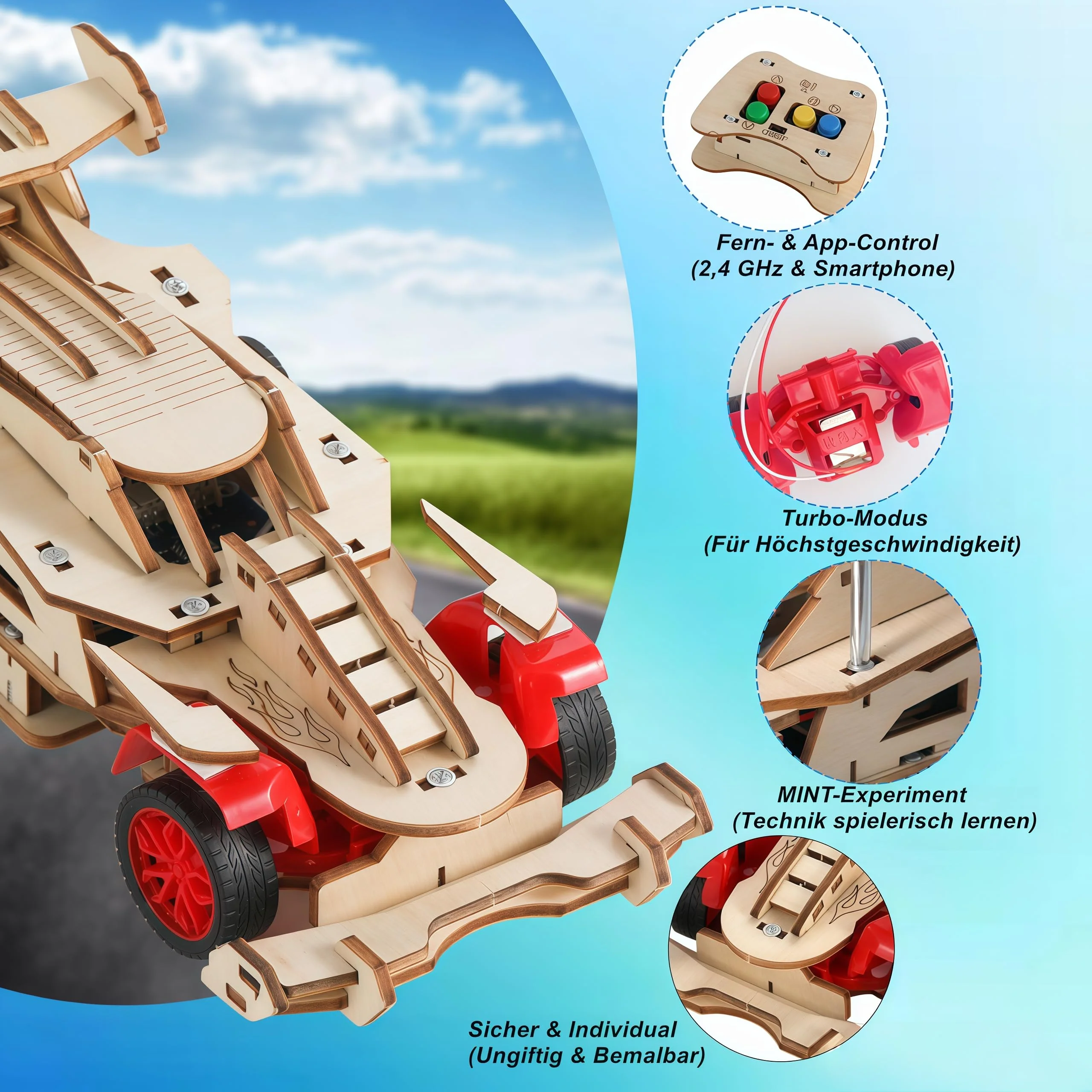 Experimente für Kinder ab 8, 9, 10, 11, 12, 13, 14 Jahren,Formel 1 Ferngesteuertes Auto Bausatz aus Holz für Jungen & Mädchen,Wissenschaftsspielzeug Geschenk Lernspielzeug für 8-12 Jährige - Image 5