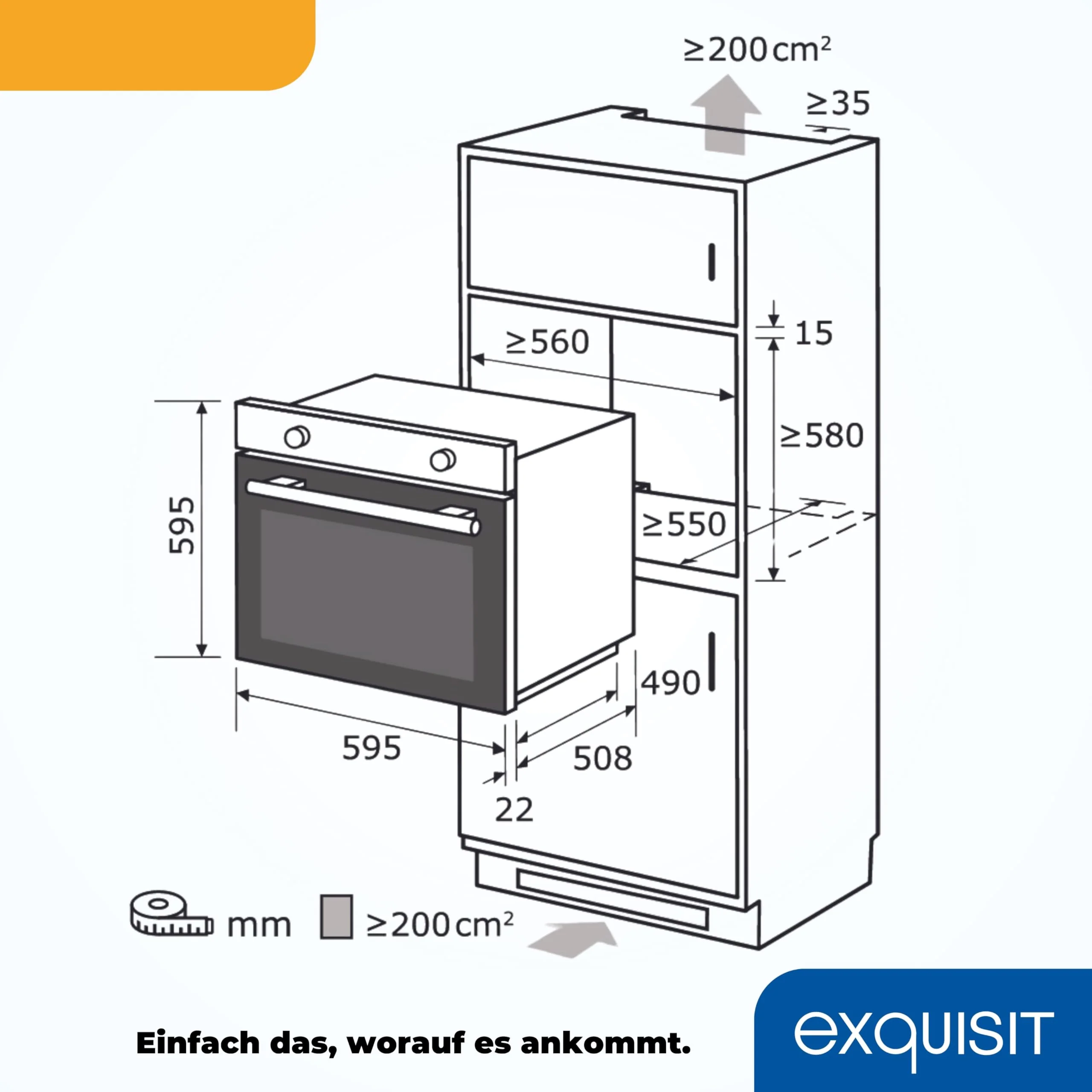 Exquisit Einbaubackofen, Backofen Einbaugerät Silber, 62 L Garraum, Einfache Bedienung, Backofen klein, EBE 555-1.1 - Image 2