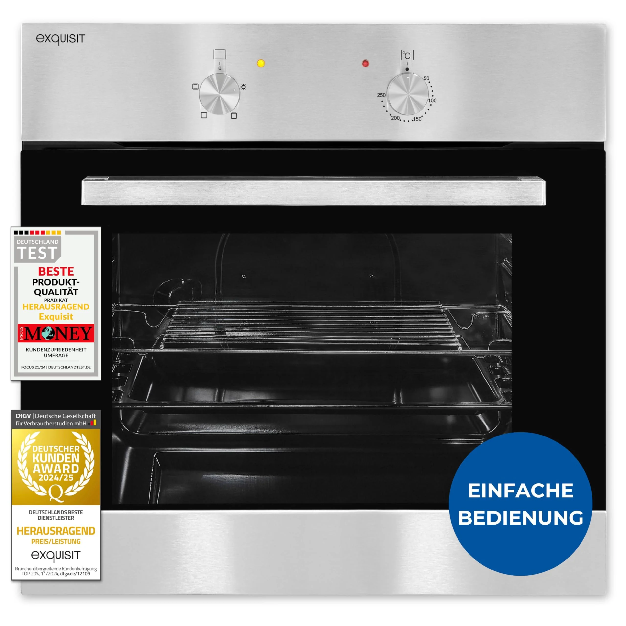 Exquisit Einbaubackofen, Backofen Einbaugerät Silber, 62 L Garraum, Einfache Bedienung, Backofen klein, EBE 555-1.1 - Image 9