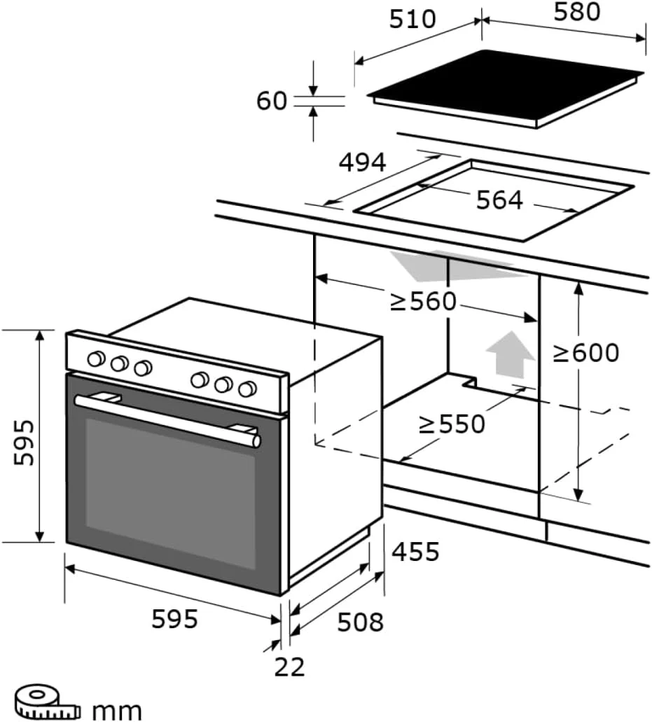 Exquisit Einbauherd-Set Backofen EHE10156-U-020 Set inox | Energieeffizienzklasse A | 59 l Garraum | Grill | Umluft | Glaskeramikkochfeld | rahmenlos | Einbaubackofen 60 cm - Image 12