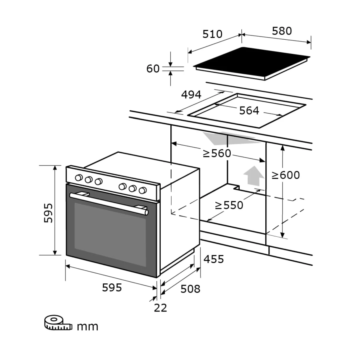 Exquisit Einbauherd-Set Backofen EHE10156-U-020 Set inox | Energieeffizienzklasse A | 59 l Garraum | Grill | Umluft | Glaskeramikkochfeld | rahmenlos | Einbaubackofen 60 cm - Image 2