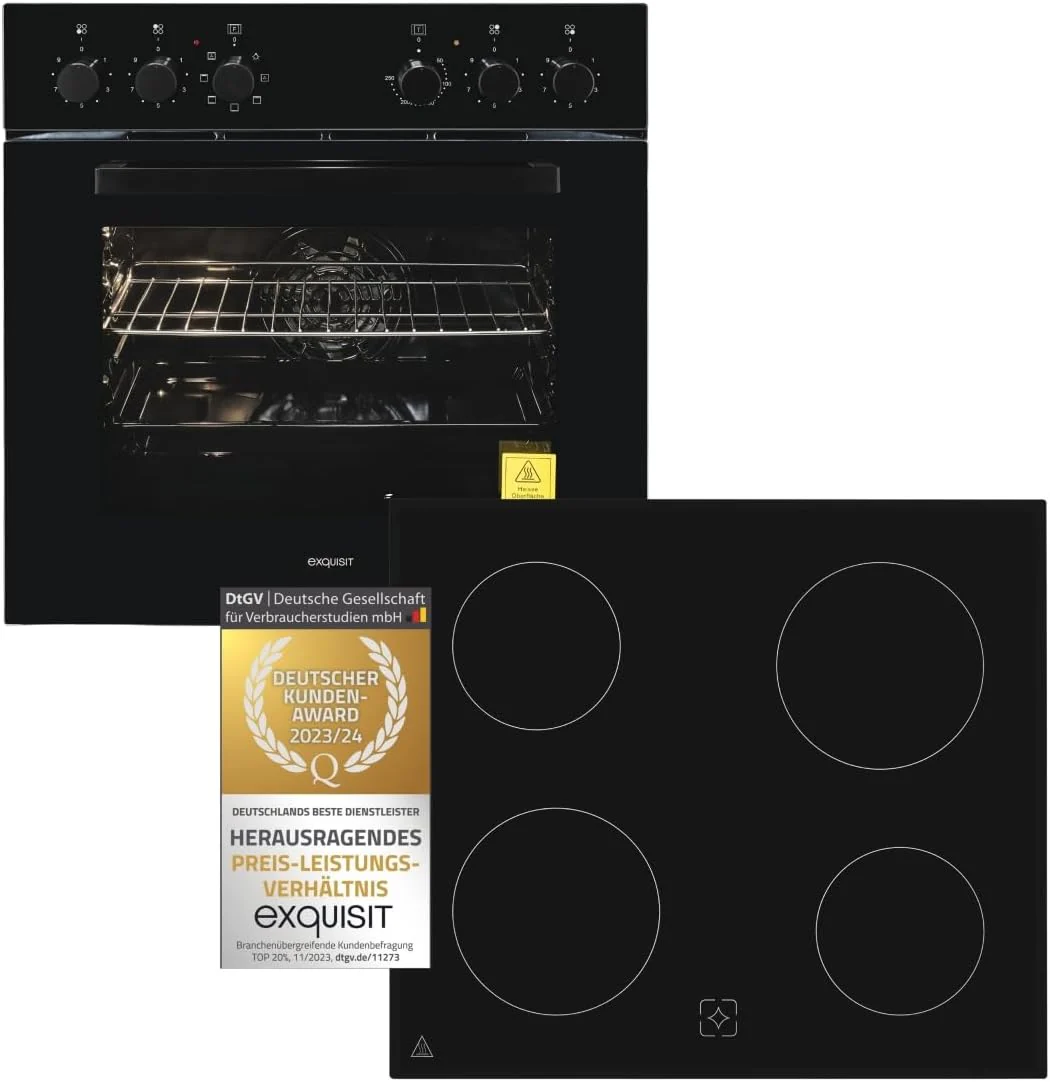 Exquisit Einbauherd-Set Backofen EHE10256-U-020 Set schwarz | Energieeffizienzklasse A | 59 l Garraum | Grill | Umluft | Glaskeramikkochfeld | rahmenlos | Einbaubackofen 60 cm - Image 5