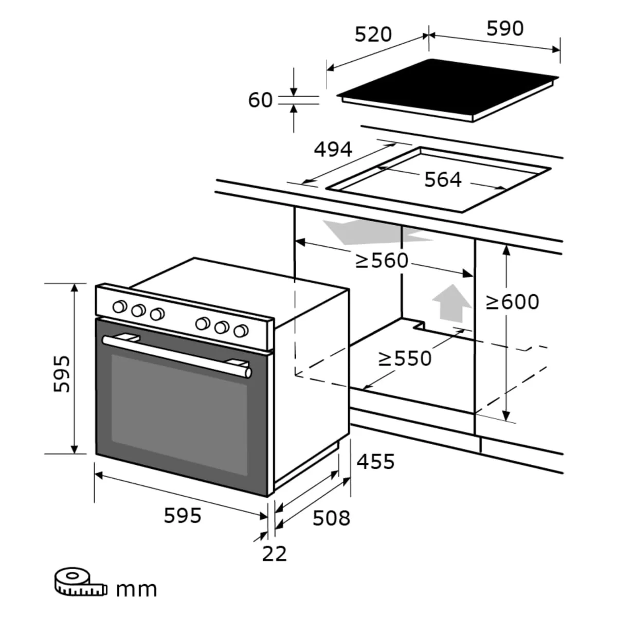 Exquisit Einbauherd-Set Backofen EHE10256-U-020 Set schwarz | Energieeffizienzklasse A | 59 l Garraum | Grill | Umluft | Glaskeramikkochfeld | rahmenlos | Einbaubackofen 60 cm - Image 9