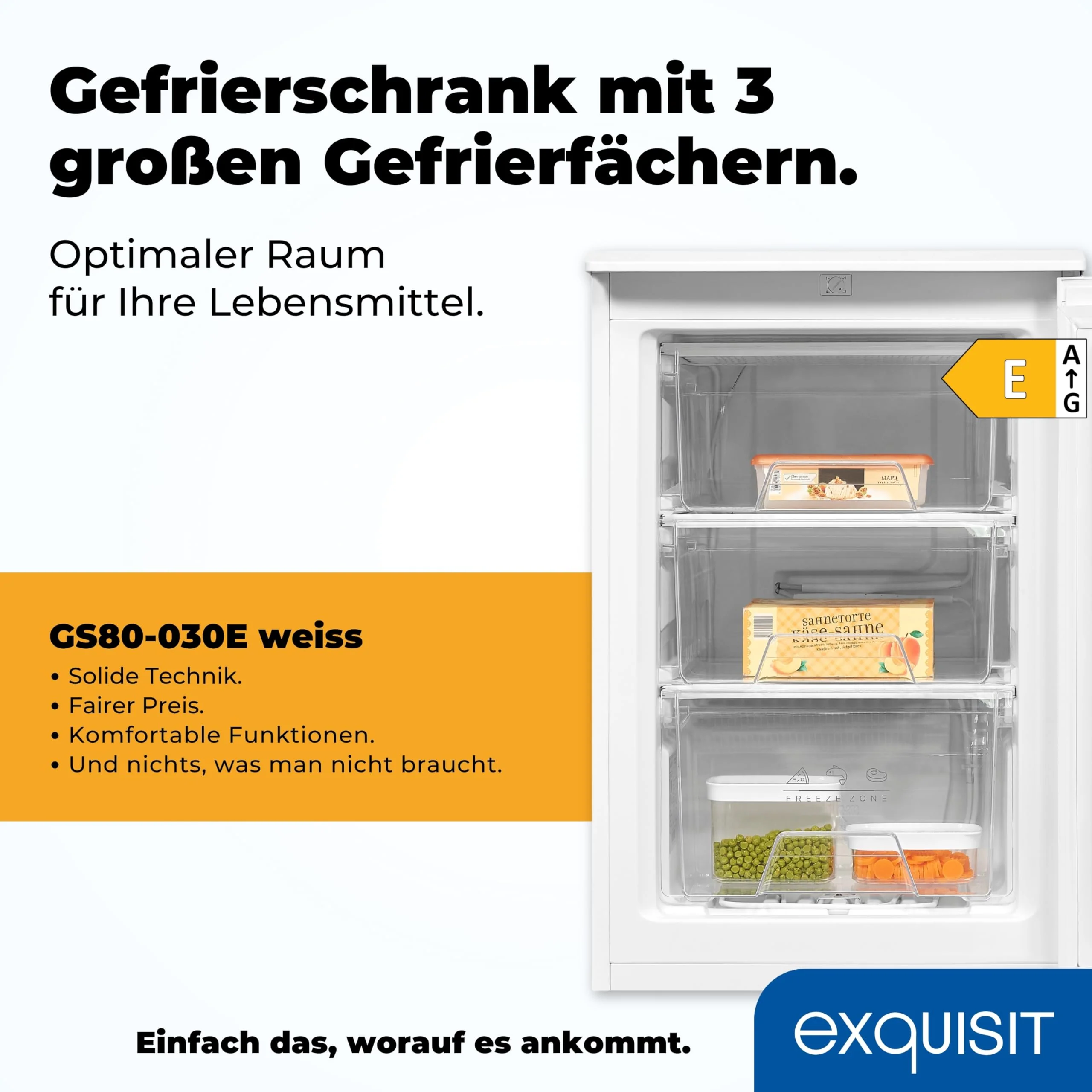 Exquisit Gefrierschrank, 4-Sterne-Gefrieren, Gefrierschrank klein, 86 Liter, Tiefkühlschrank, 55cm breit, kompakt, GS80-030E weiss - Image 6