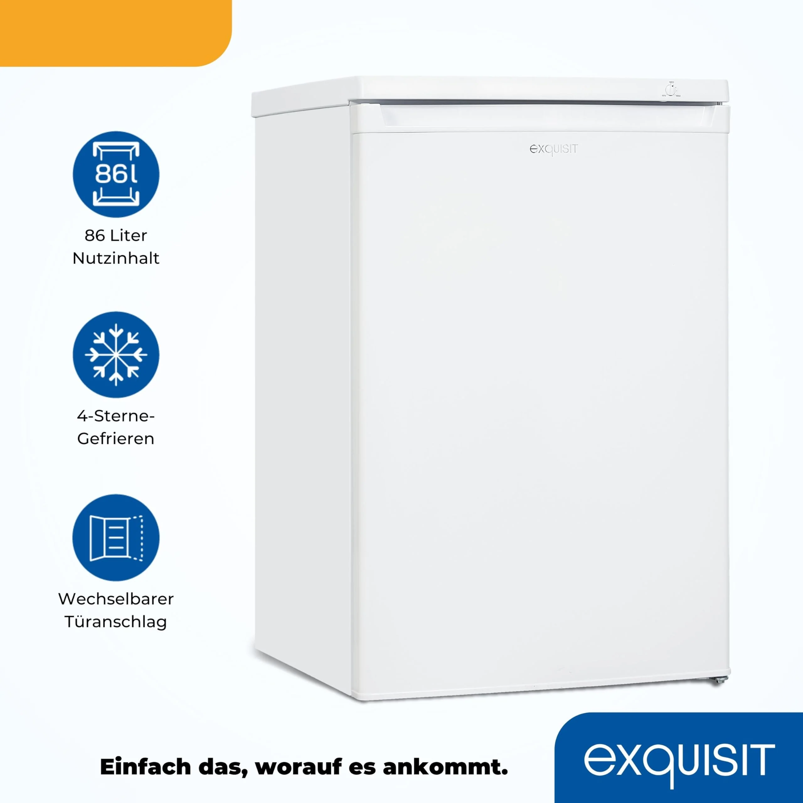 Exquisit Gefrierschrank, 4-Sterne-Gefrieren, Gefrierschrank klein, 86 Liter, Tiefkühlschrank, 55cm breit, kompakt, GS80-030E weiss - Image 8